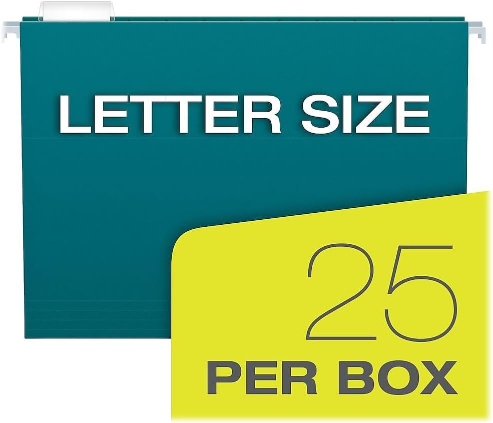 Recycled Hanging File Folders, 25 Pack, Letter Size (8.5″ X 11″), Assorted Color