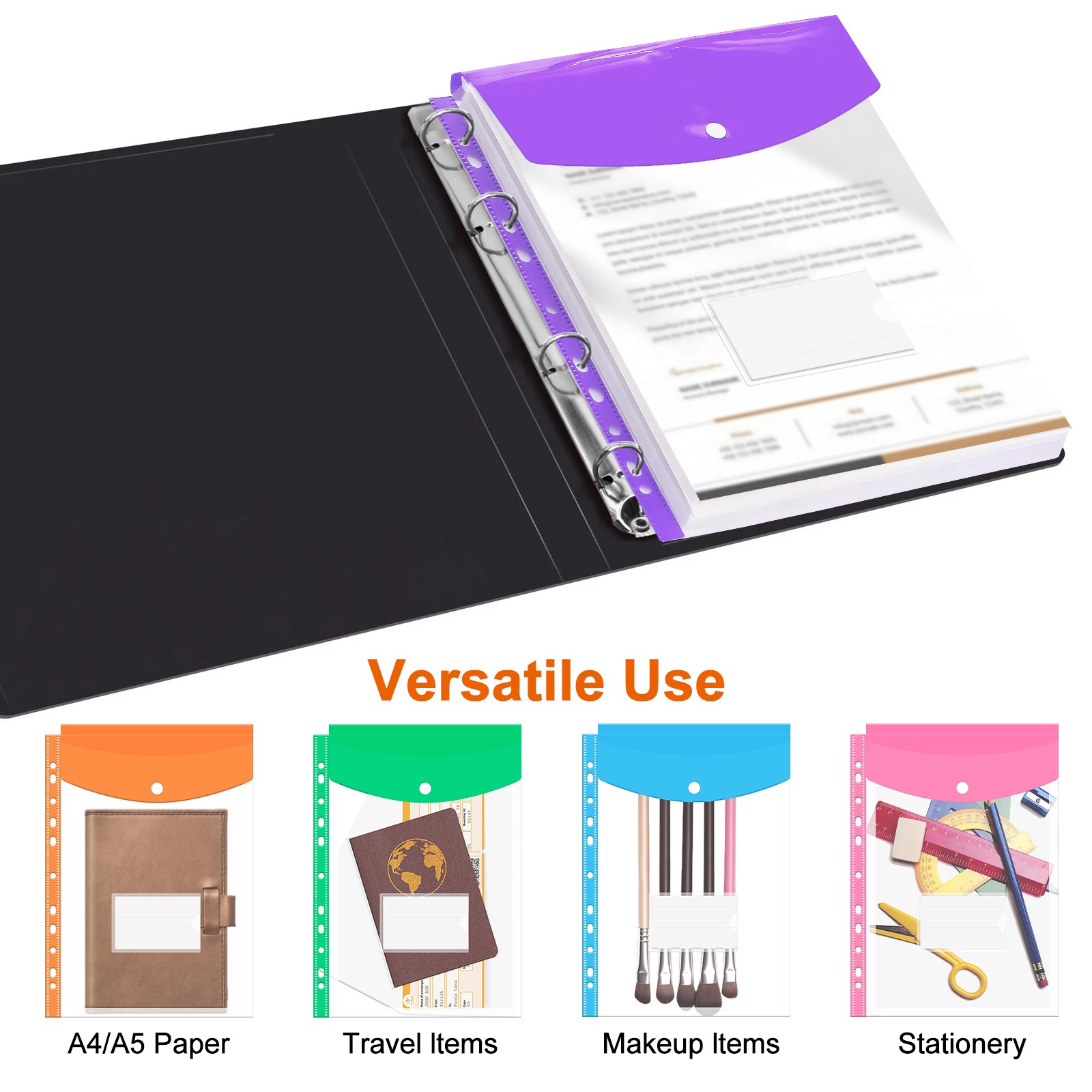 12x A4 Expandable Binder Pocket Folder 11 Hole Snap Button File Organizer Office