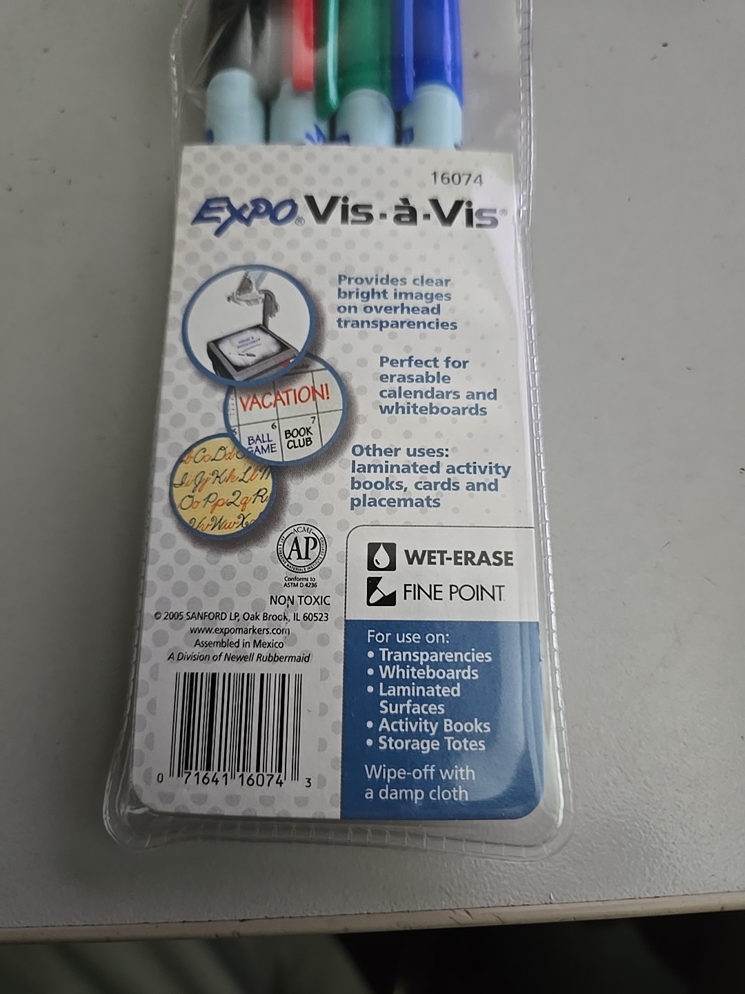 Expo Vis-a-Vis Wet Erase Markers, 4-Color Set SAN-16074, Fine Point