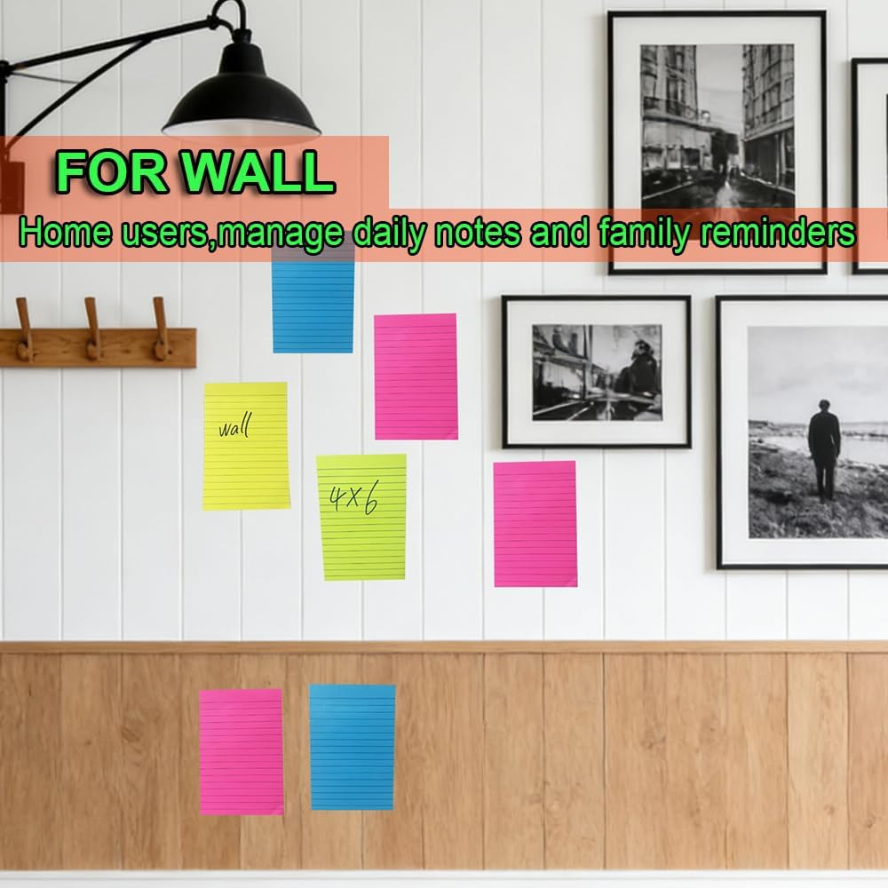 (12 Pack) Lined Sticky Notes 4X6 In,Large Notepads with Lines,Ruled Stickies Sup