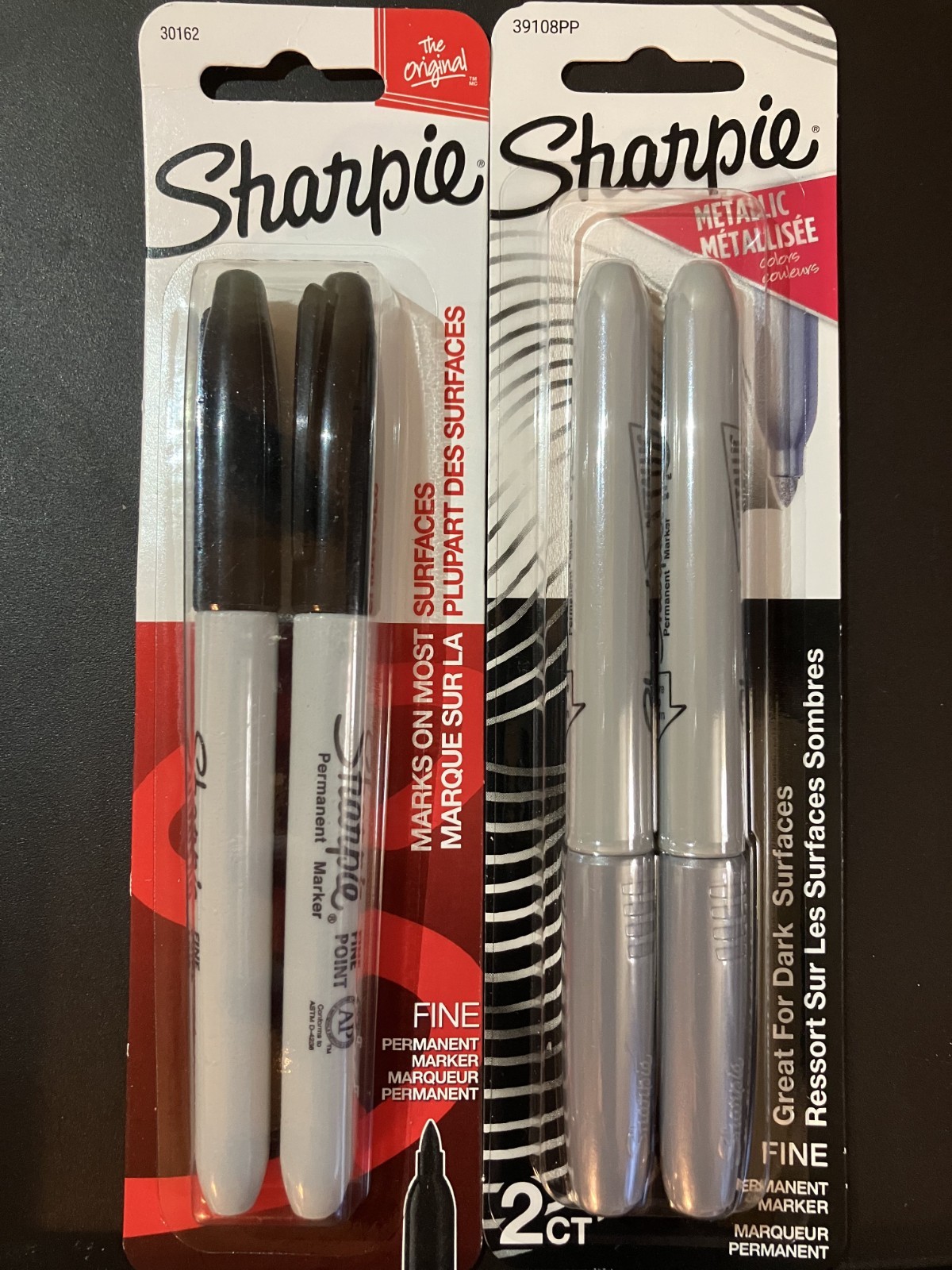 30 Sharpies 16 Black & 14 Metallic Silver Permanent Fine Tip Markers