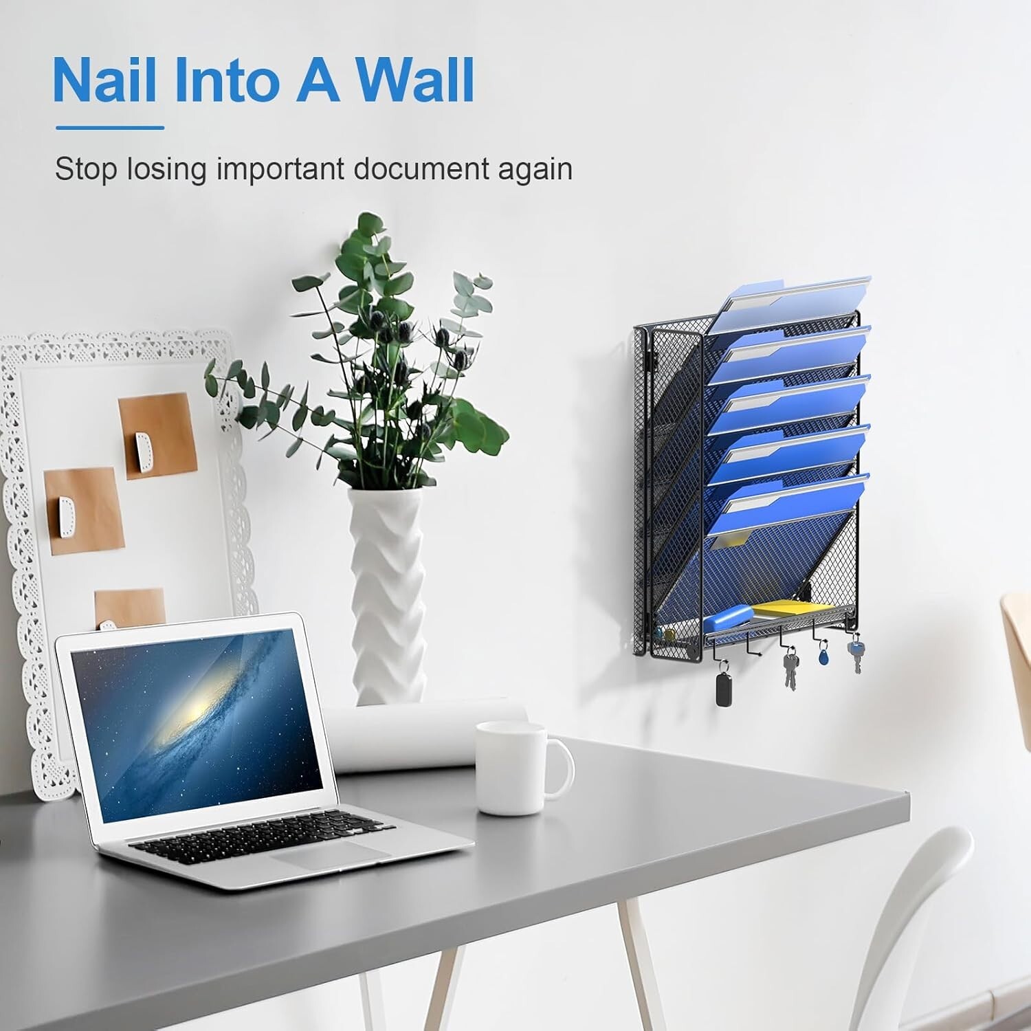 Hanging Wall File Organizer with Hooks 6 Tier Vertical Mount Holder Paper