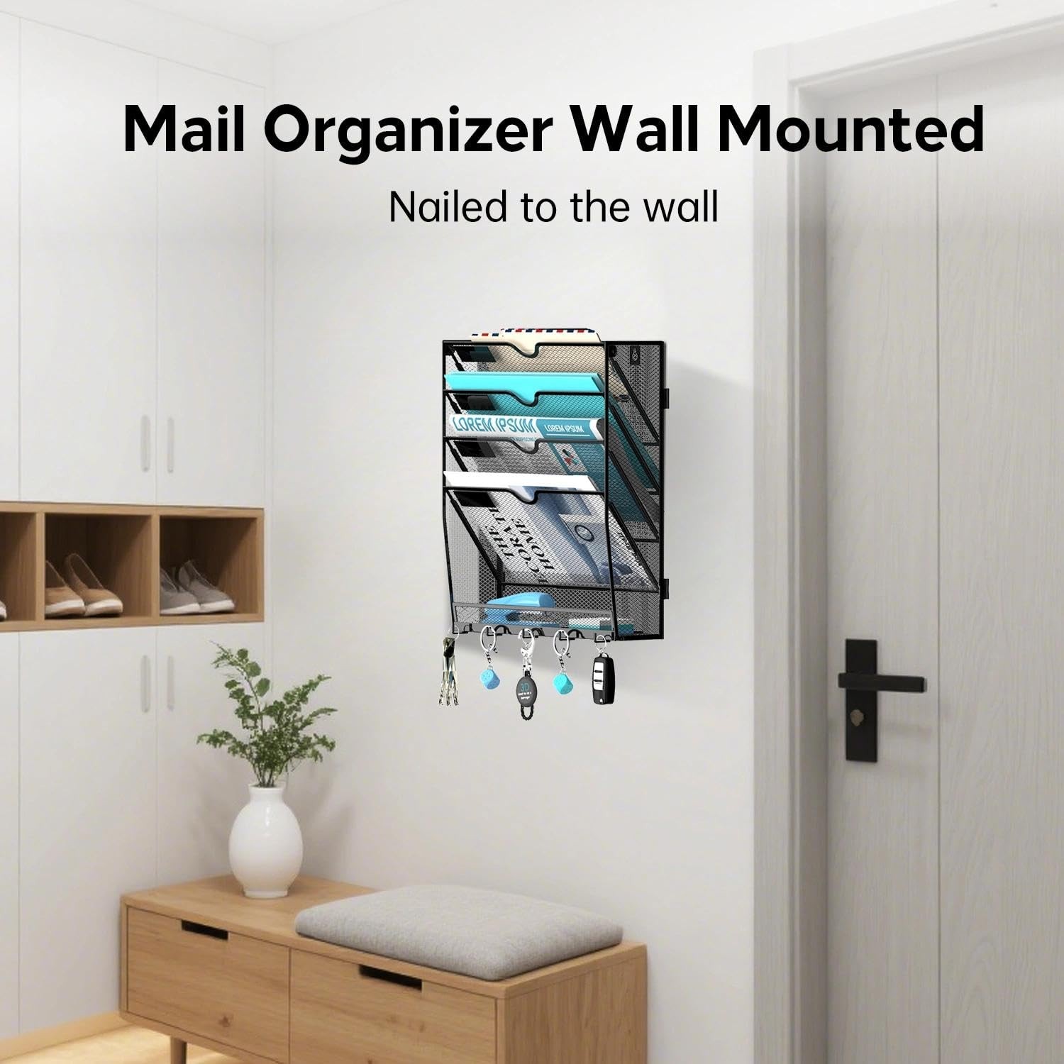 5 Tier Wall File Organizer Hanging File Organizer with 5 Hooks, Mail Holder …