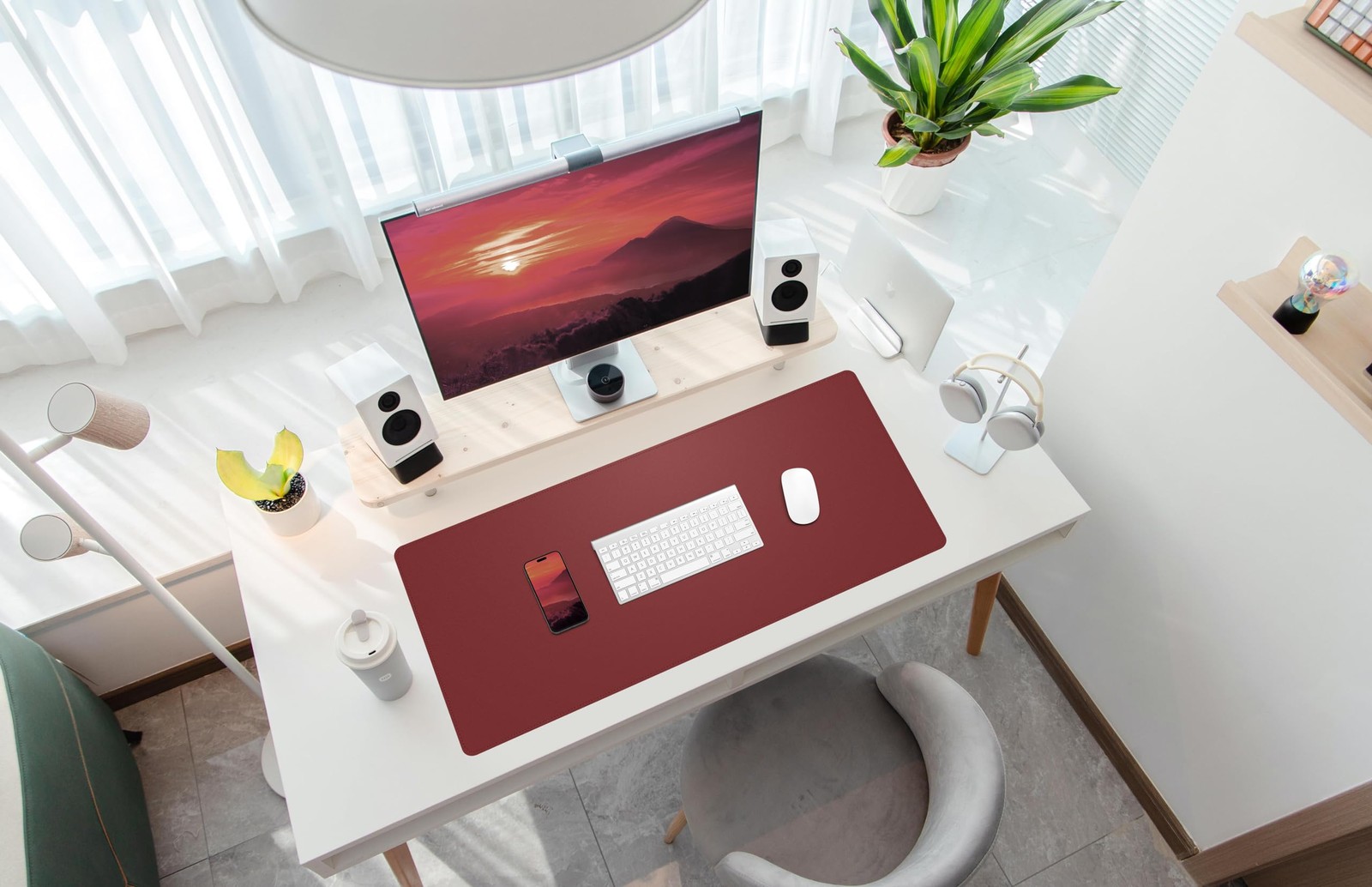 Desk Mat 31.5″ x 17″ Leather Pad Protector with Natural 31.5in*17in, Red