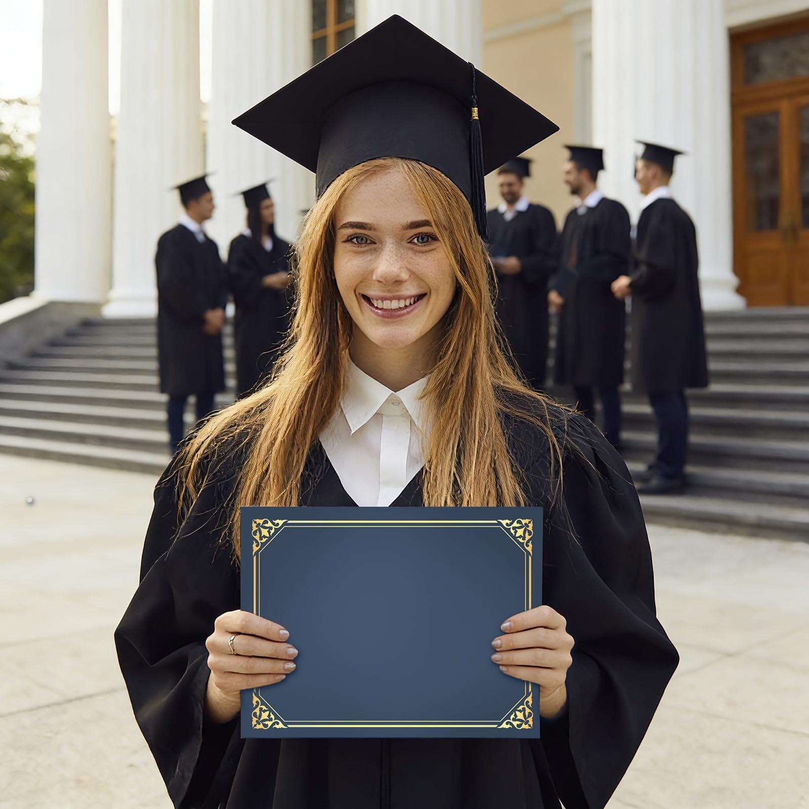 50 Pack Navy Blue Certificate Holders with Gold Foil Border for 8.5×11 Awards