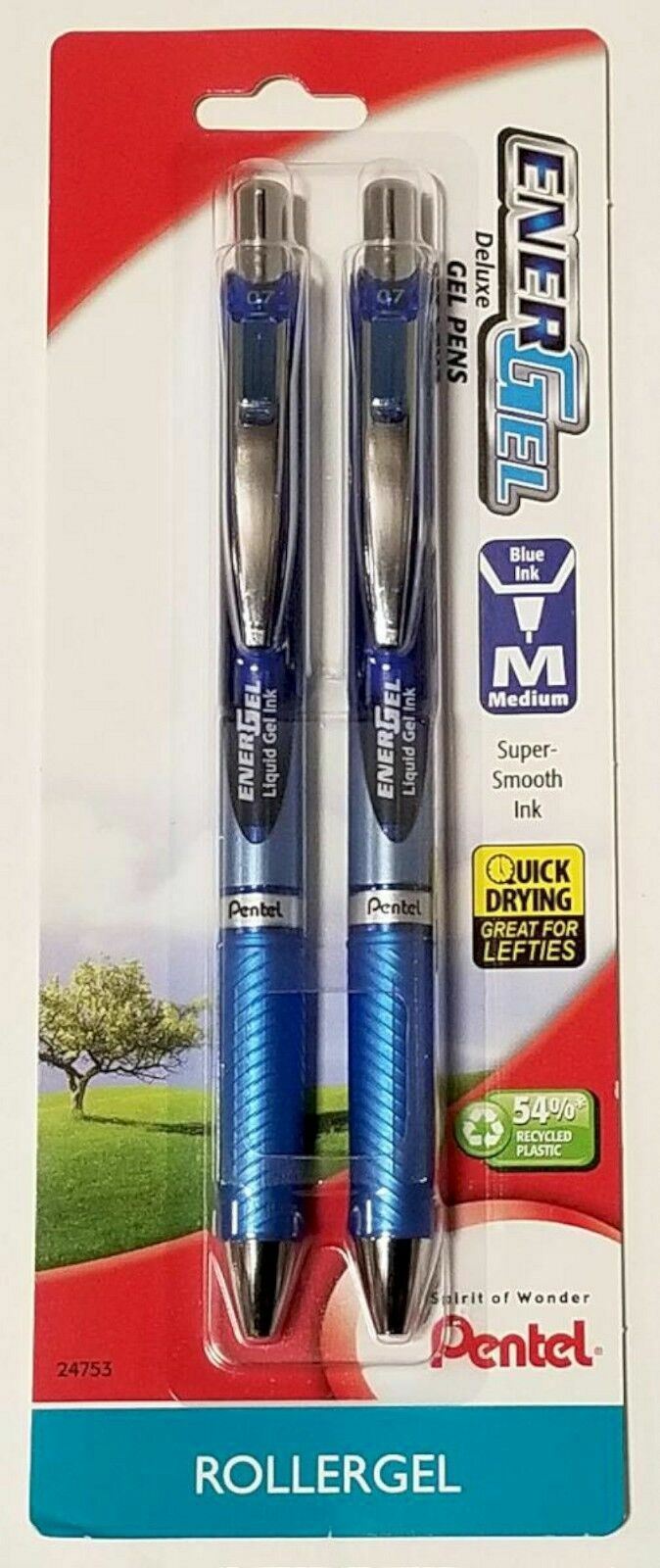 NEW Pentel EnerGel Deluxe RTX Liquid Gel Pen BLUE Needle Tip .7mm 2-PK BLN772CT