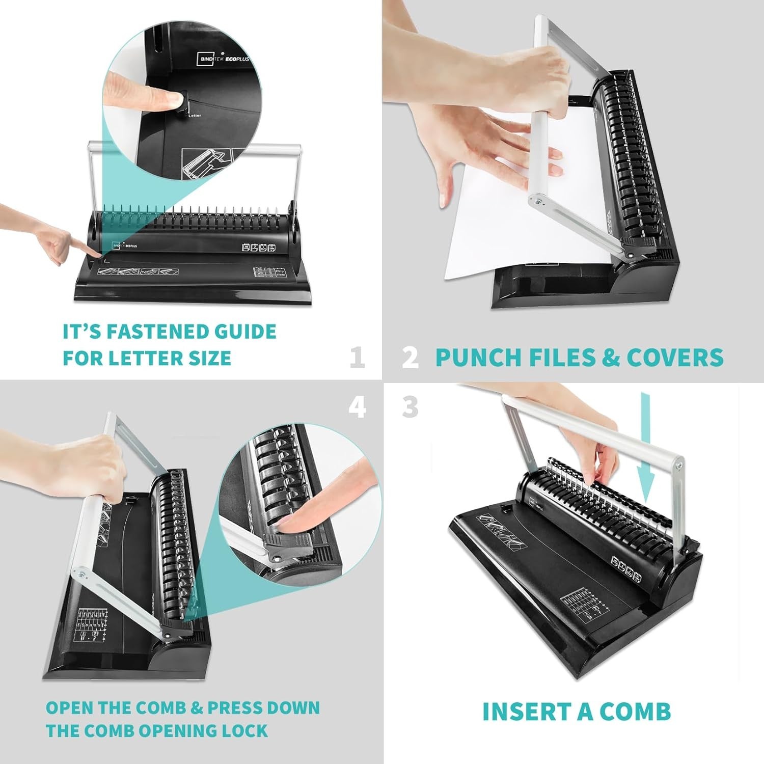 Easy-to-Use Comb Binder with 30 Combs for Letter Size Documents – 145 Sheets