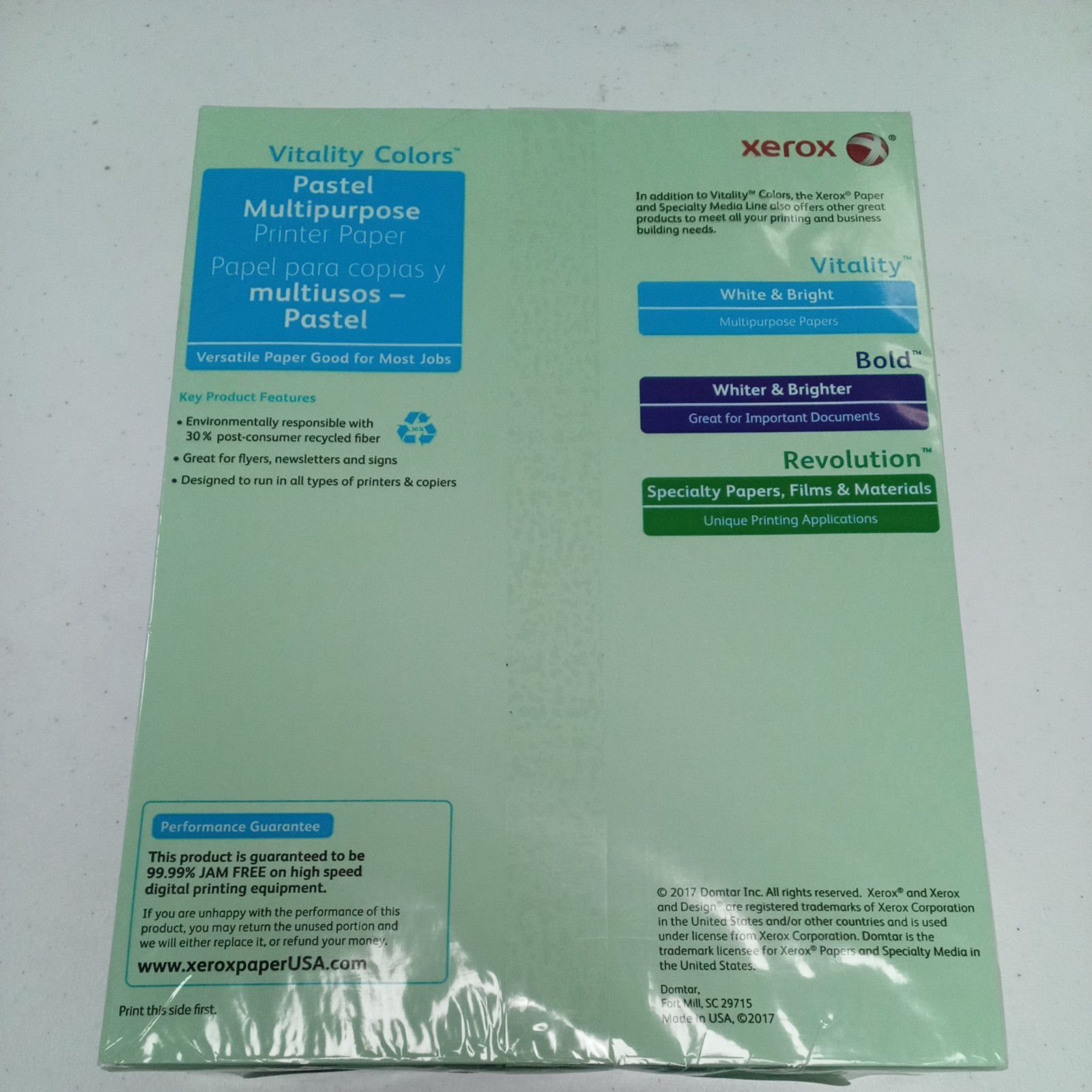 Xerox Vitality Pastel Plus Multipurpose Printer Paper, Letter, Green, 500-Pk