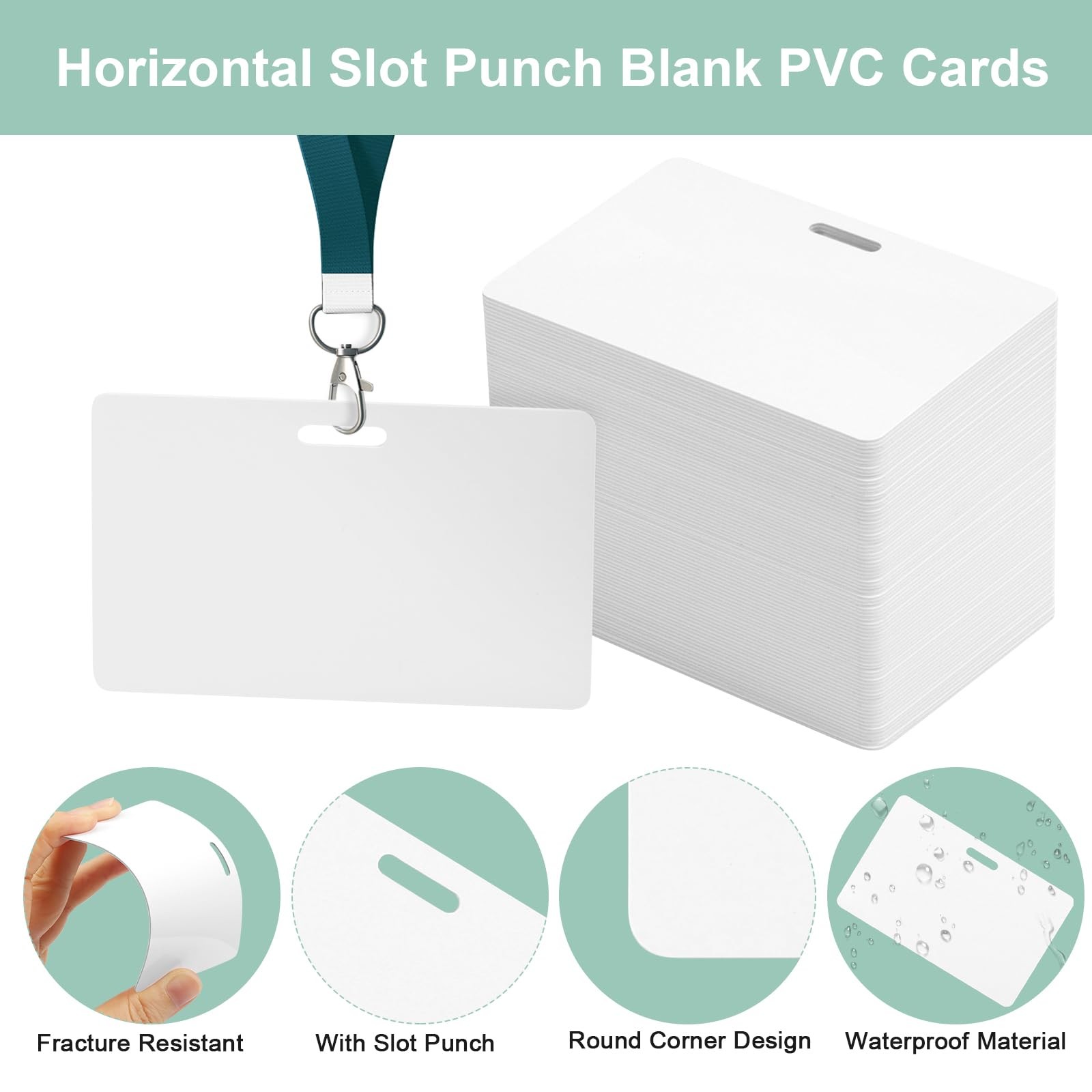 100 Pack Premium Blank PVC Cards with Slot Punch on Long Side – Horizontal Sl…