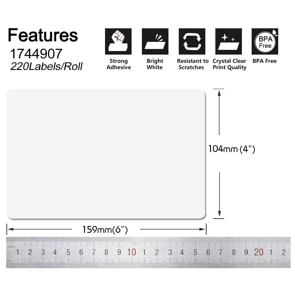 6 Rolls DYMO 4XL Labels Direct Thermal Shipping Labels 4″x6″ 1744907 Compatible