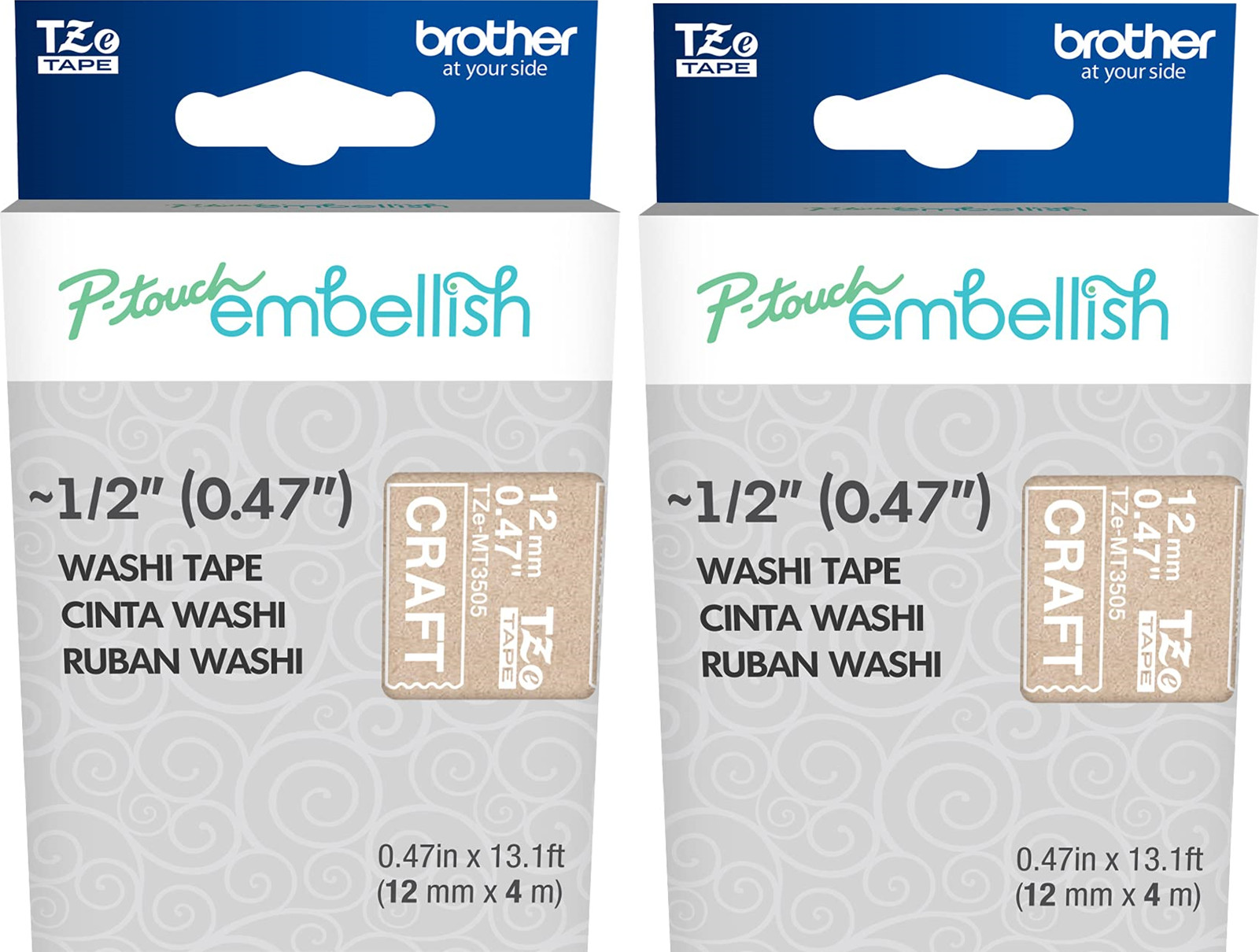 New Genuine Brother P-Touch TZe-MT3505 2PK White on Craft Tape Bag