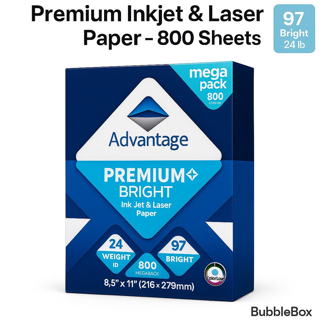 Advantage Premium Inkjet Laser Paper 8.5×11 24lb 97 Bright 1600 Sheets