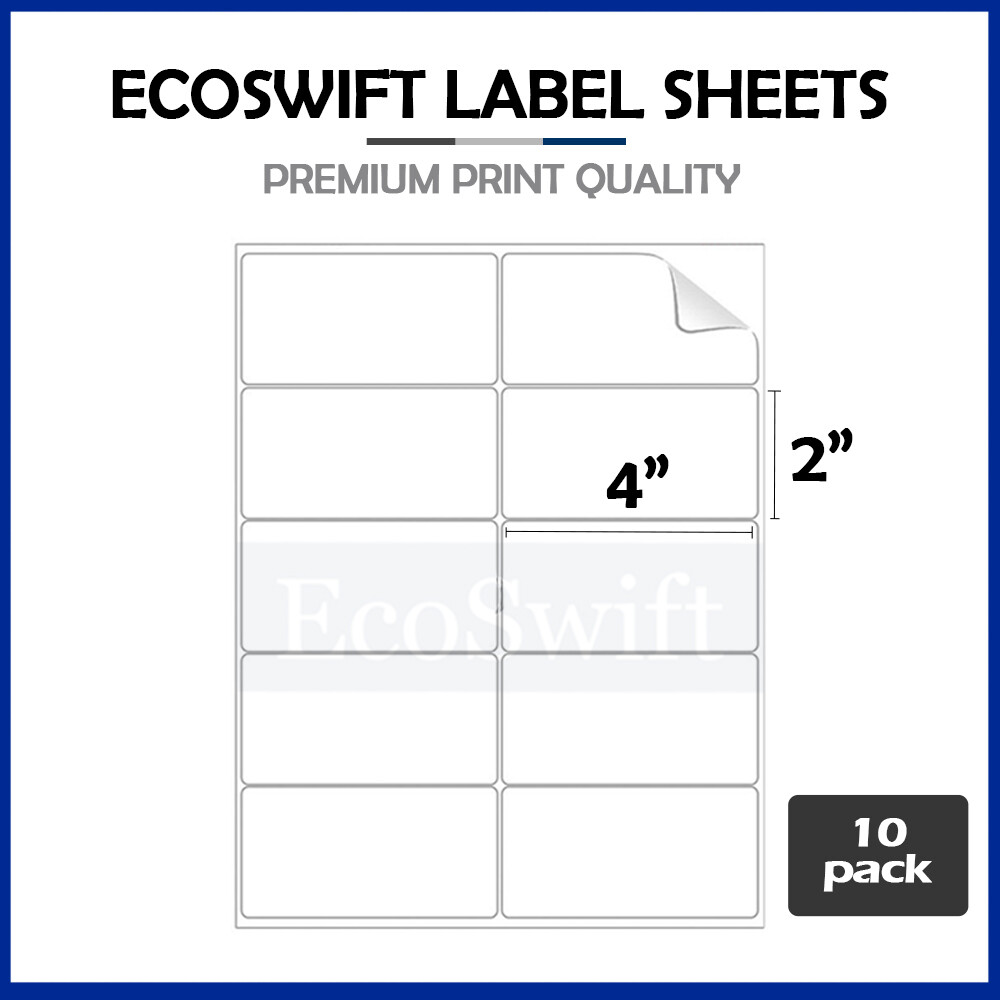 (100) 4 x 2 EcoSwift Laser/Ink Address Shipping Self-Adhesive Labels 10/sheet
