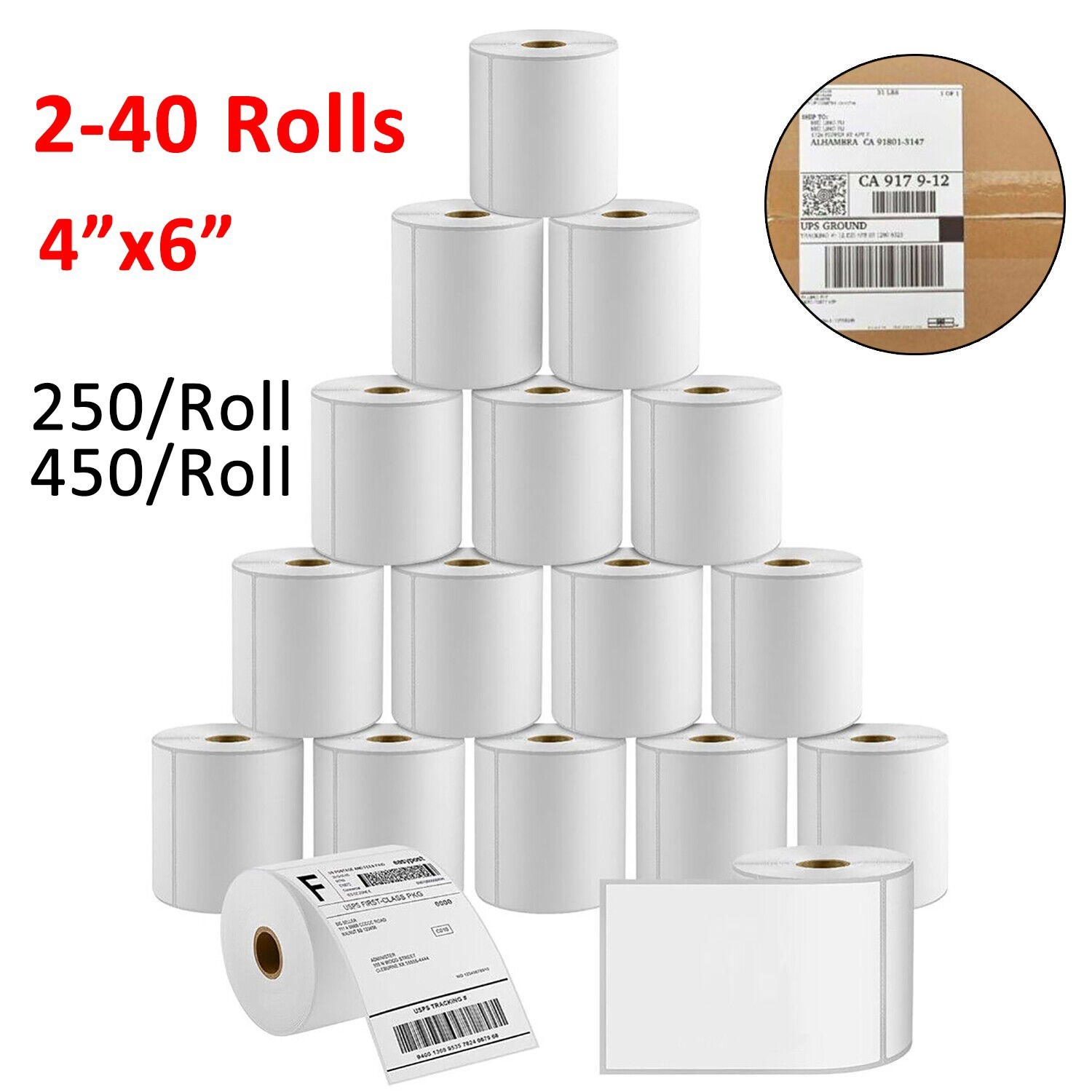 4×6 Direct Thermal Shipping Labels 250/450 per Roll For Zebra Eltron ZP450LP2844