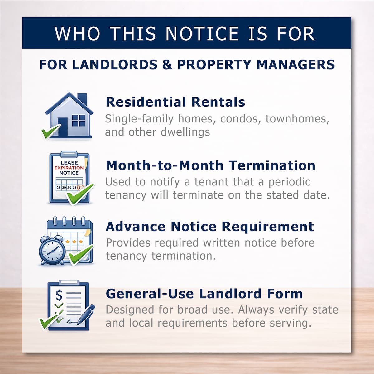 Notice to Vacate 30/60 Day – Month-to-Month Lease Termination Notice Form
