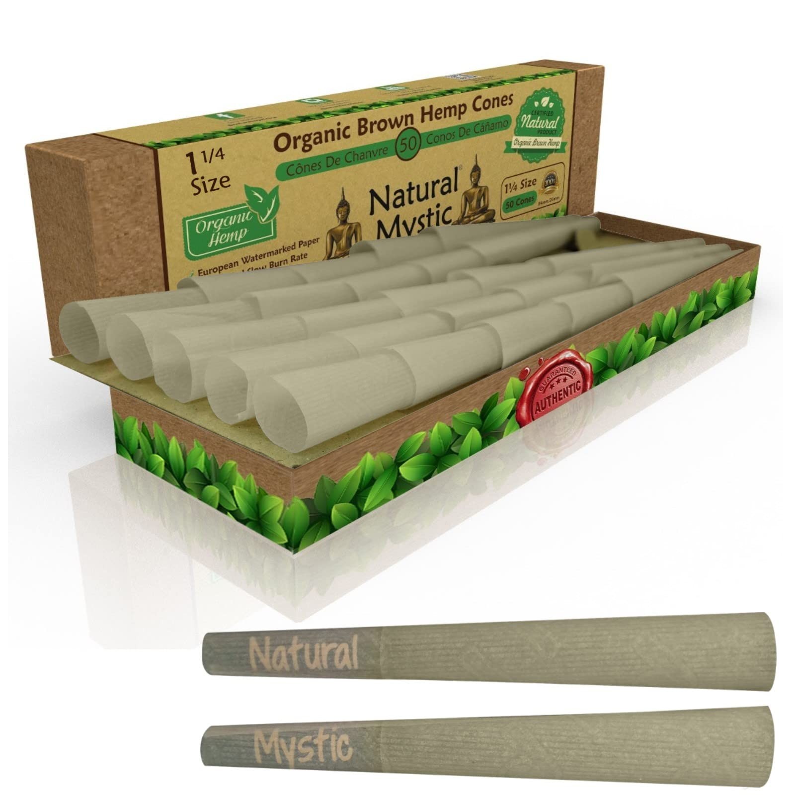 Pre Rolled Cones 1 1/4 Size – 50 Brown Classic 6 Count (Pack of 6), BROWN