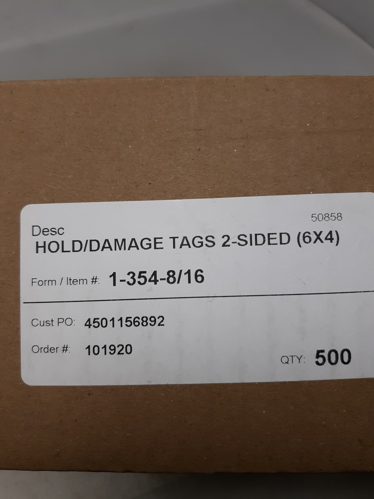 Hold/Damage Tags 2-Sided 6×4 Paper Form 1-354-8/16 Box of 500