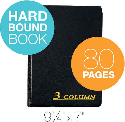 Adams Account Book, 7 x 9.25 Inches, Black, 3-Columns, 80 Pages 1 PACK, Black