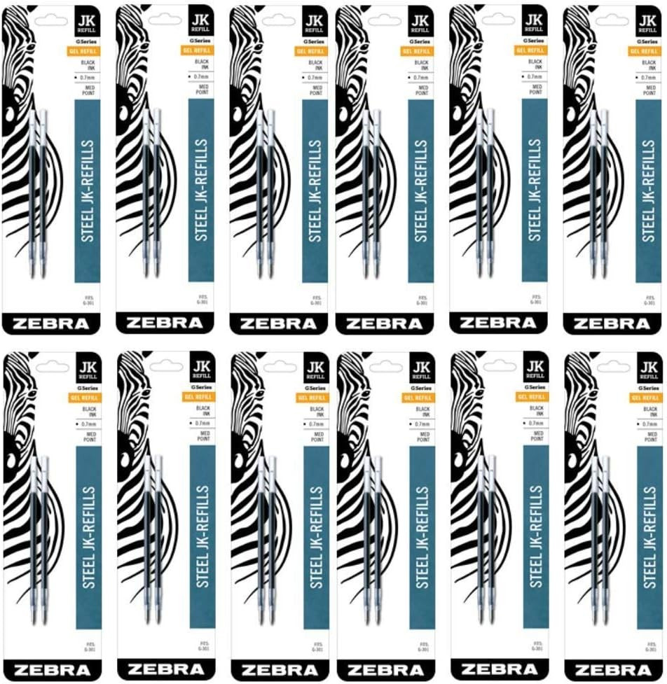 Jk-Refll G301 Retractable Gel Pen Refills, 0.7Mm, Medium Point, Black Ink (12)