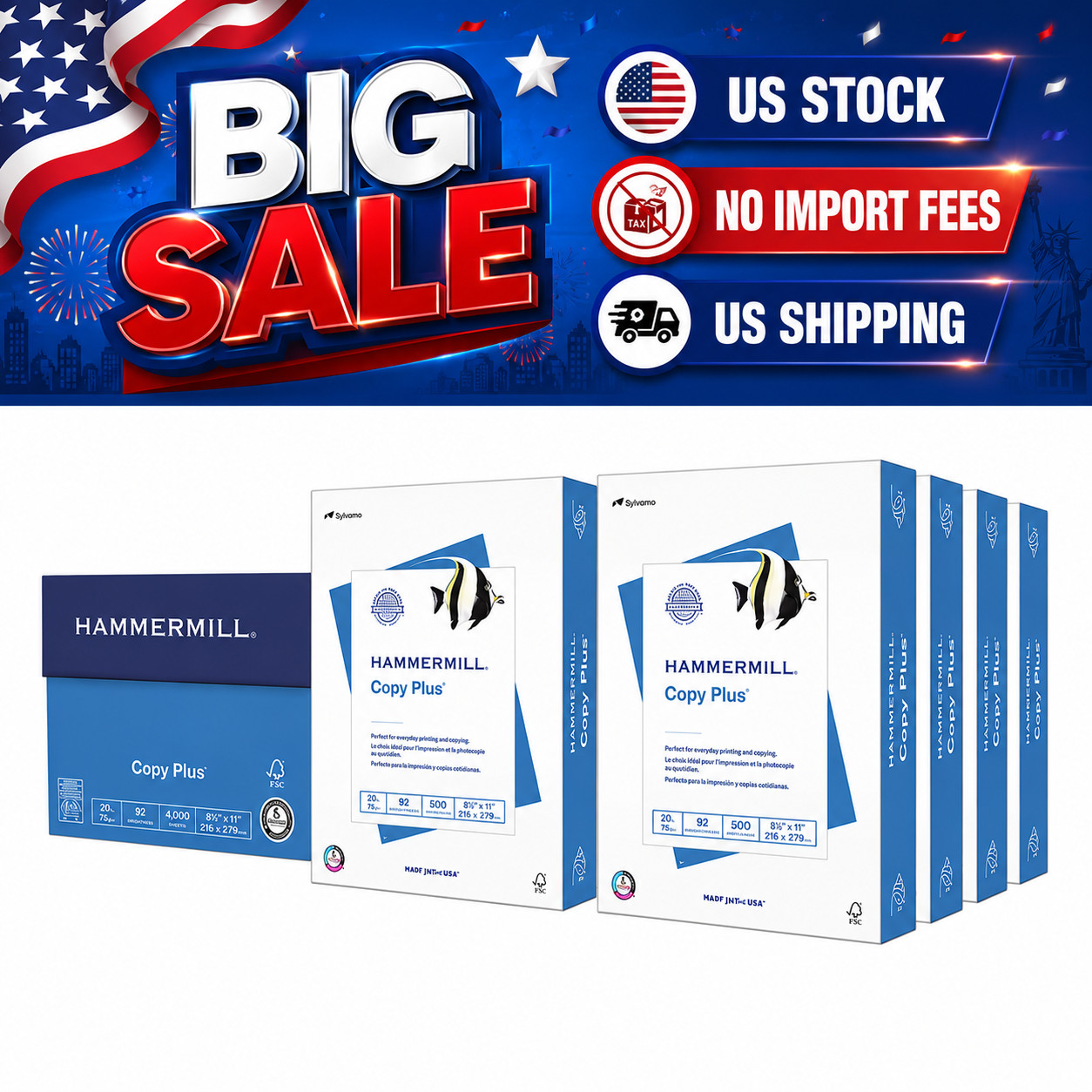 Hammermill Copy Plus Paper 8.5×11 20 lb White 500 Sheets 8 Reams 4000 Ct