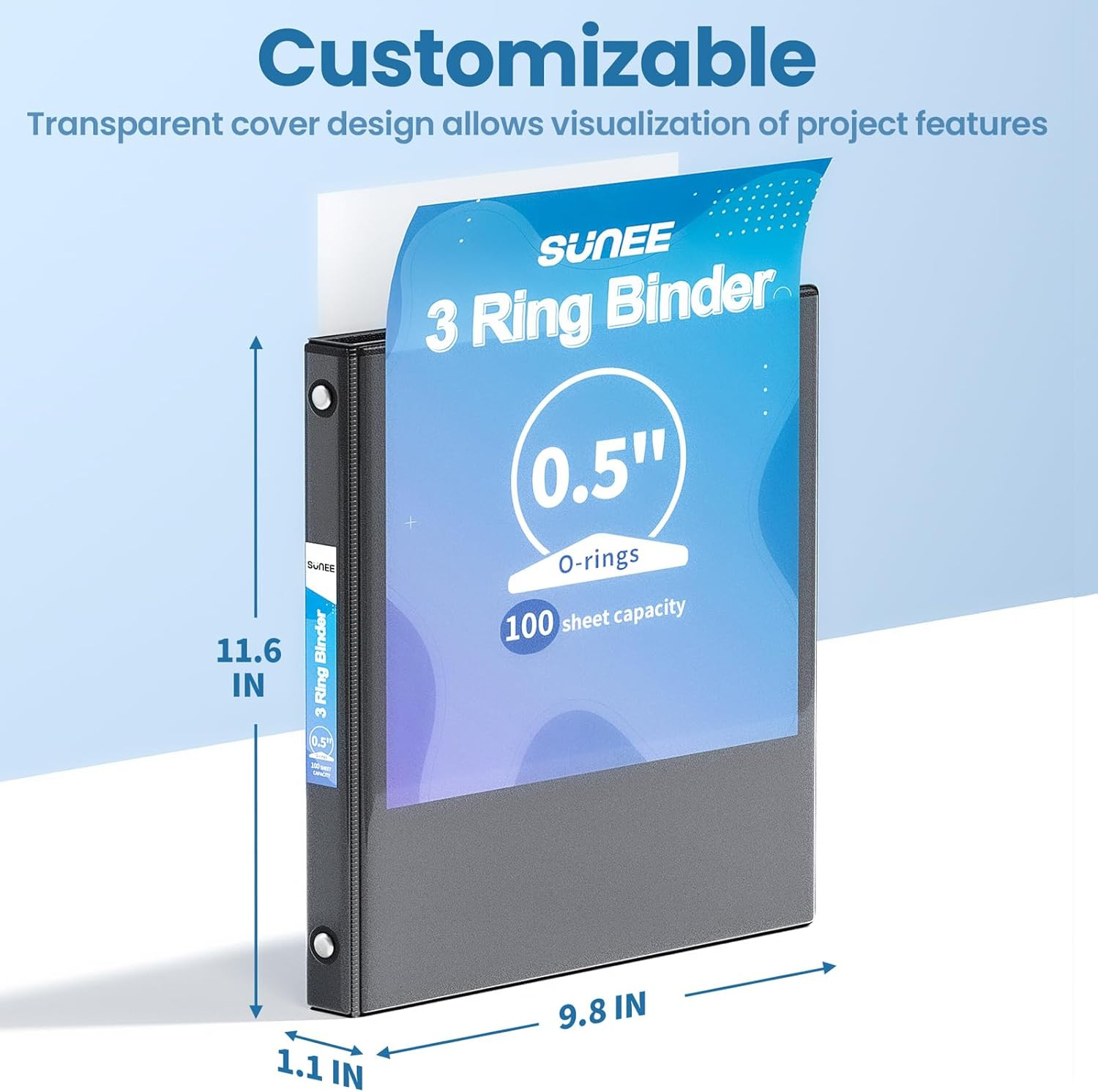 1/2 Inch Binders 3 Ring, Pvc-Free Clear View Half Inch Binders (Fits 8.5X11 Inch