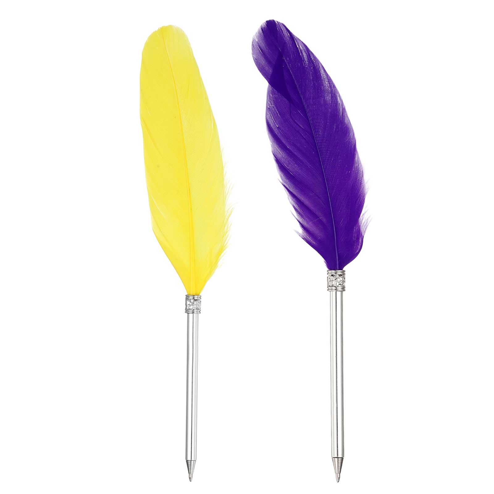Feather Ballpoint Pens Bulk, 2Pcs Writing Pens Style 2, Yellow/Purple