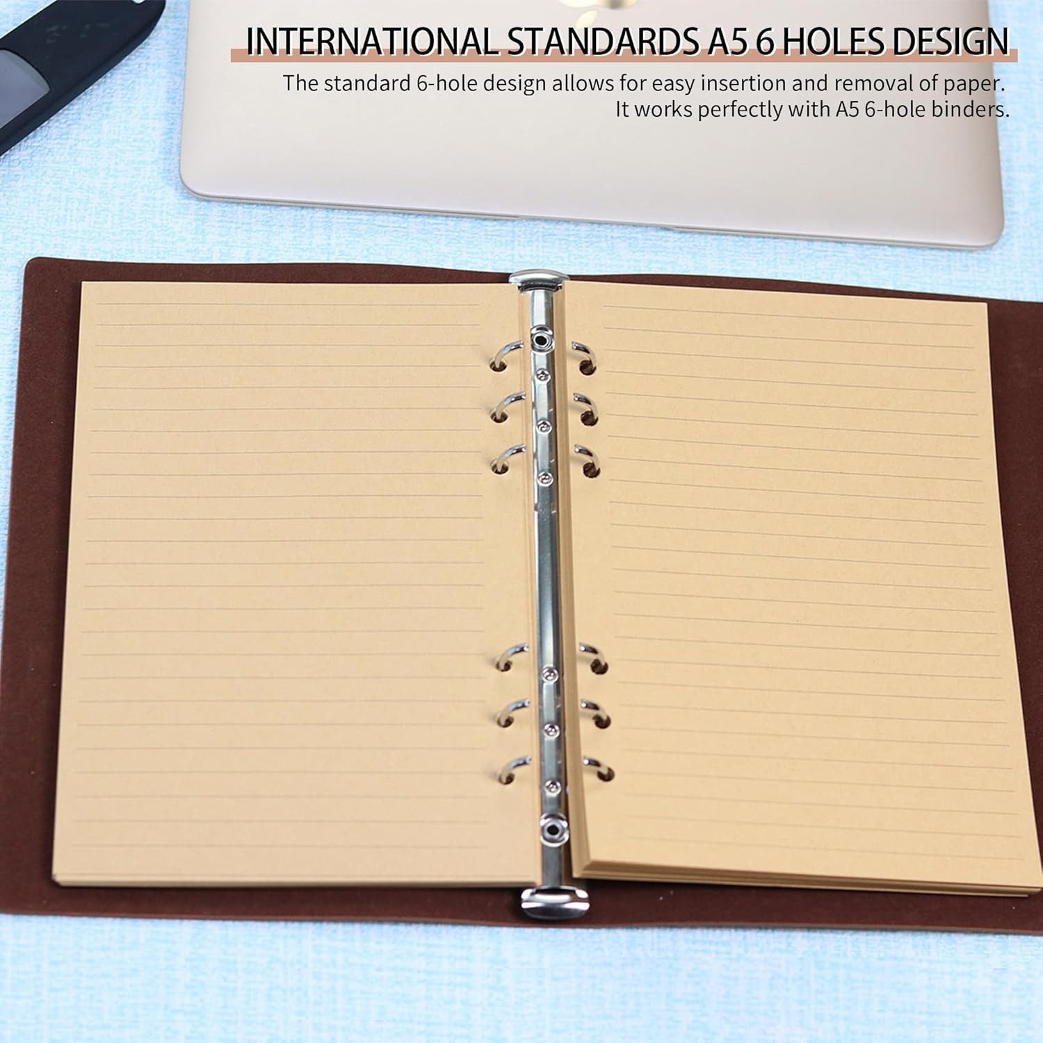 Vintage Kraft Paper – A5 Lined Flipchart Refill, 80 Sheets (160 Pages) for 6-Rin