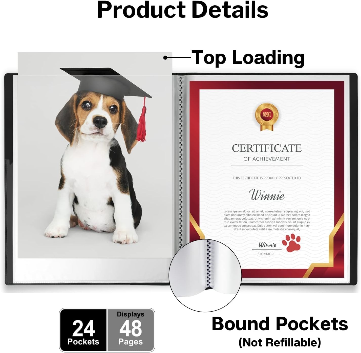11×14 Binder with Sleeves – Black 24 Pockets Display 48 Pages Large Folder NEW