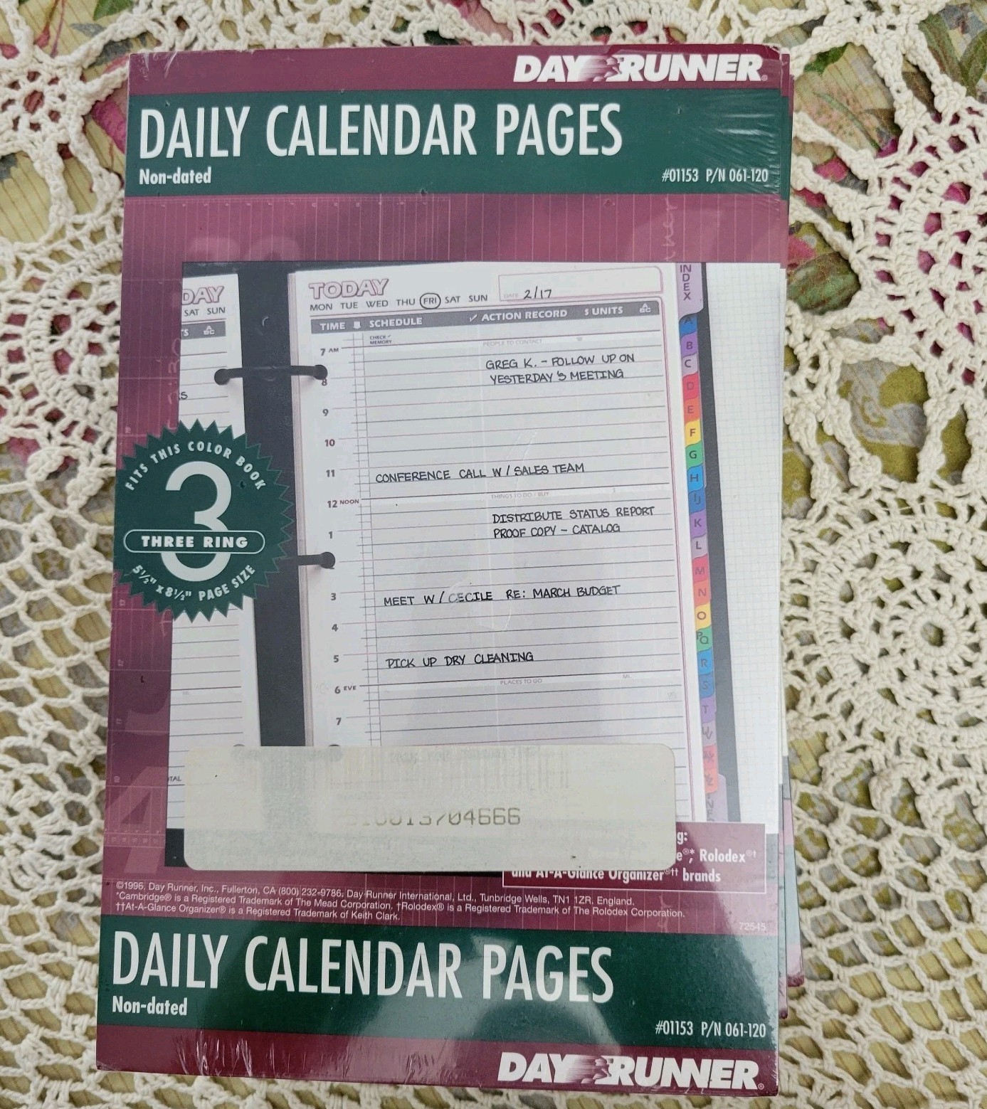 Lot 5 -Day Runner Daily Calendar Pages 5.5″ x 8.5″ Refill Pages 3 Ring Non-dated