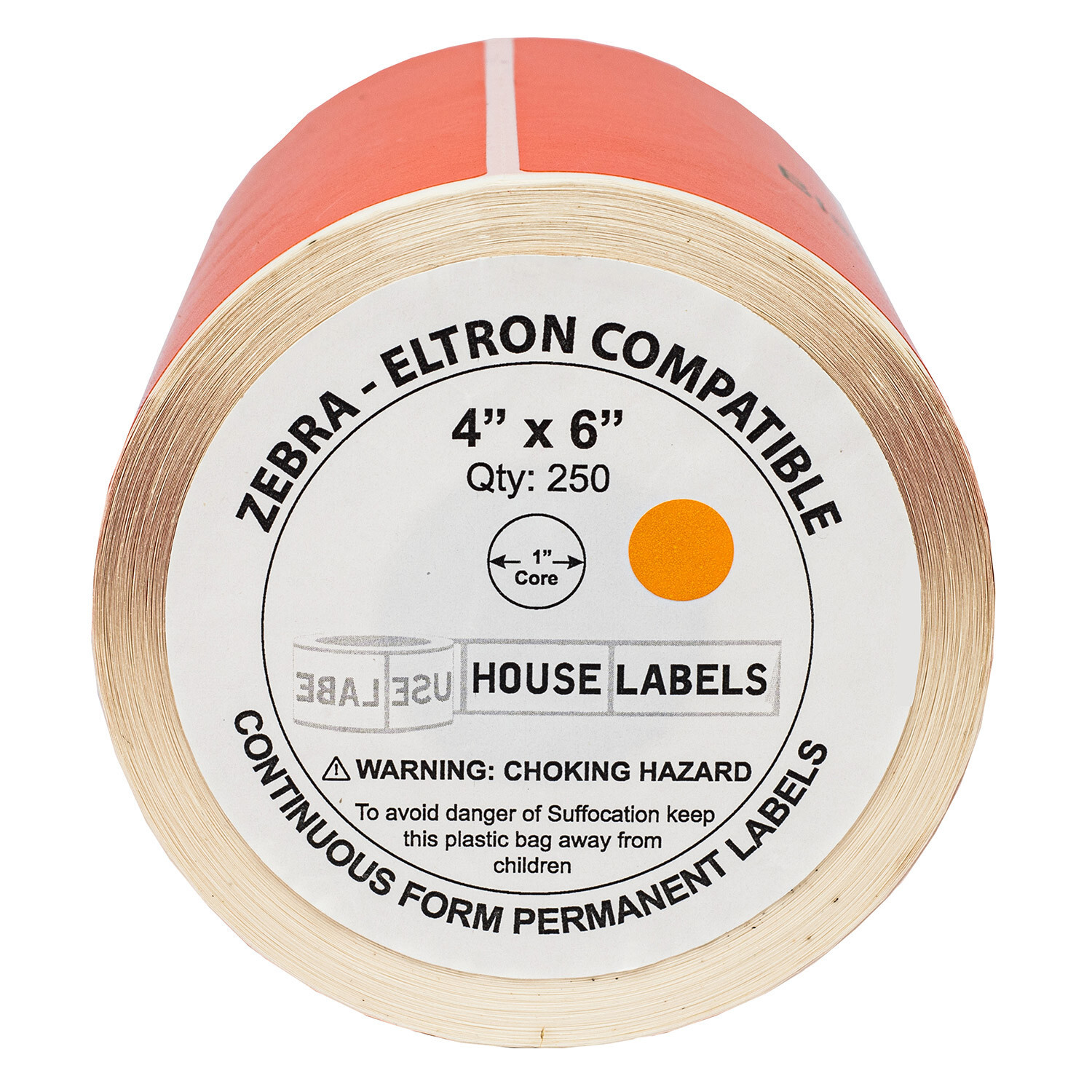 ZEBRA 4×6 COLOR (4″ x 6″) ORANGE Direct Thermal Labels – 1″ Core – (6) Rolls/250