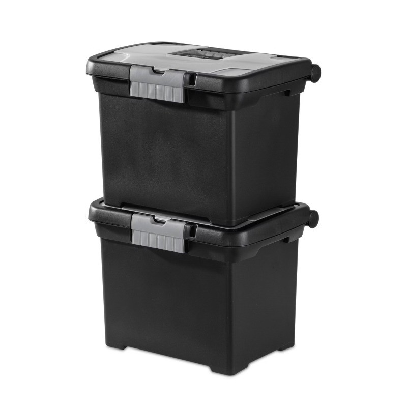 Medium Letter File Box Black: Plastic File Organizer with Handle & Clear Cover
