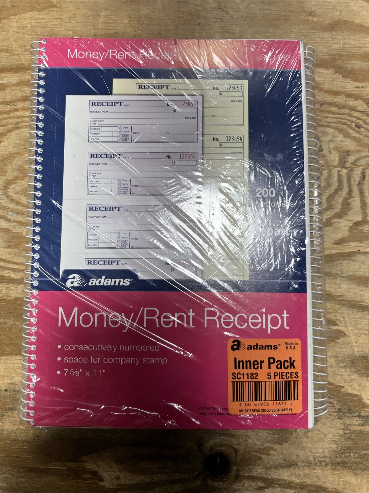 5 Pack Adams SC1182 Money/Rent Receipt Book 2-Part 200 Sets 7-5/8″ x 11″