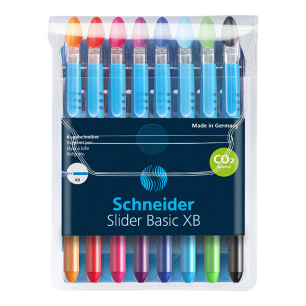 Set/8 Schneider Slider Basic Viscoglide Ballpoint Pens, 8 Colors