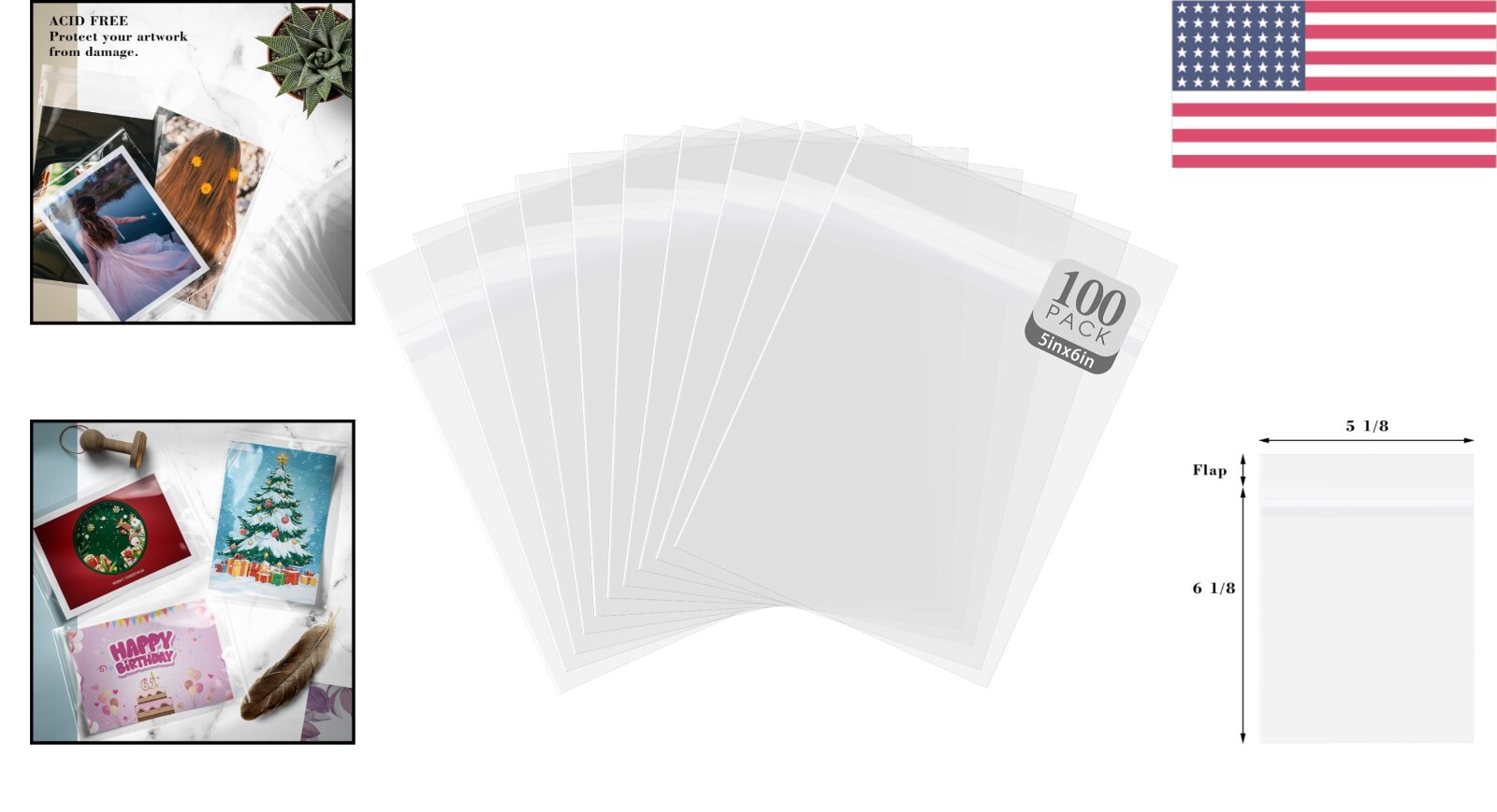 Durable 6×5 Self-Sealing Cellophane Bags – 100 Pack for Photos & Documents