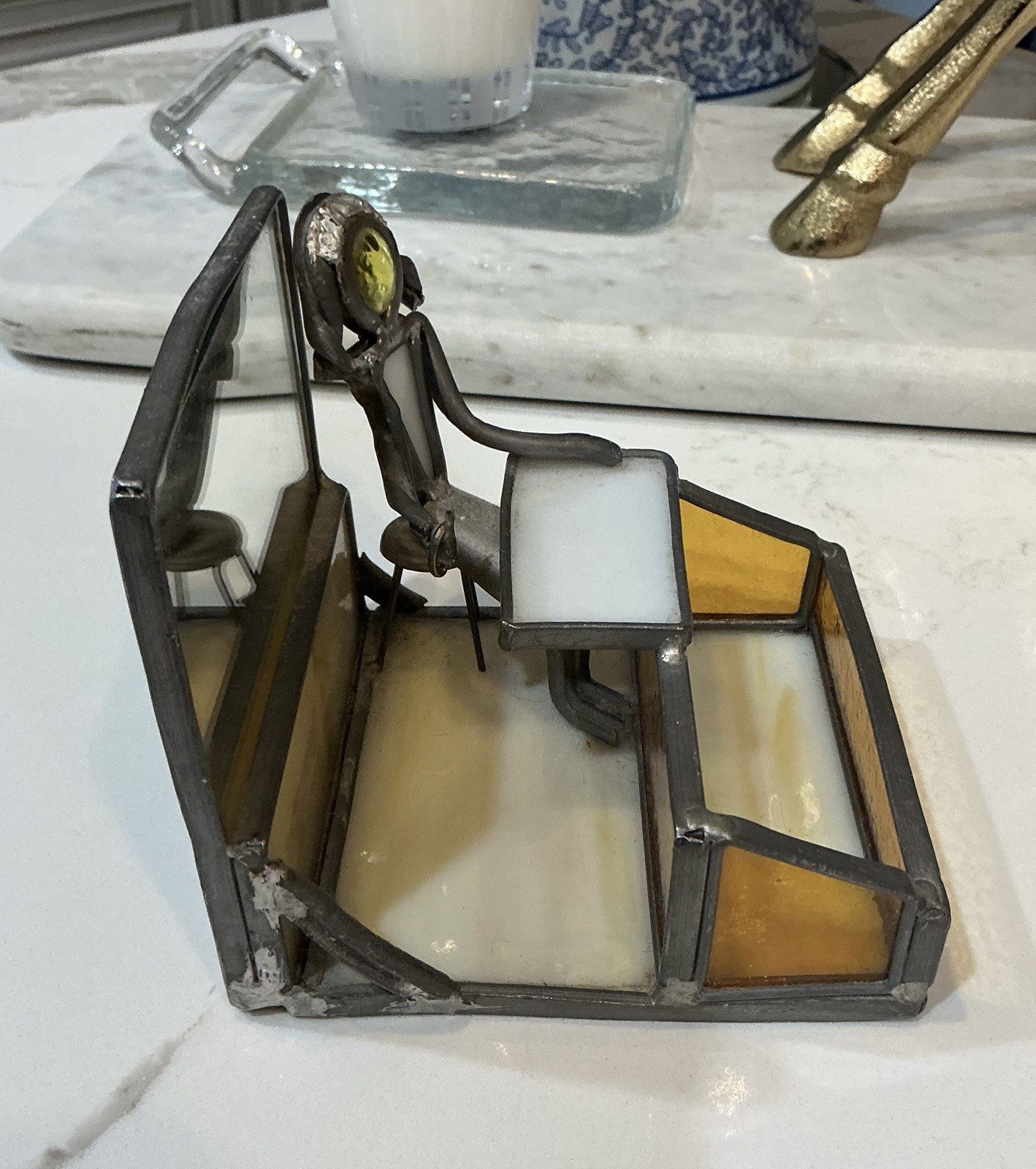 Vintage Stained-Glass Business Card Holder By Carl Goeller FREE SHIPPING VGC