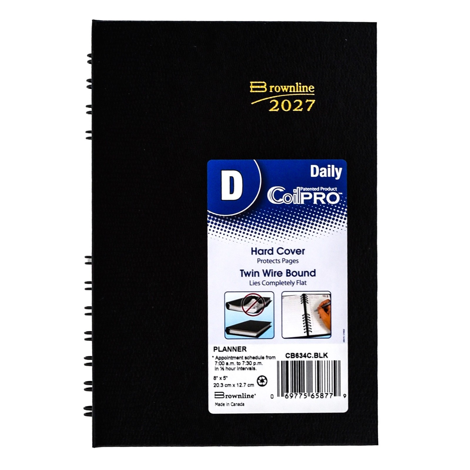 2025 Brownline CB634C.BLK CoilPRO Daily Appointment Book, Hard Cover, 5 x 8″