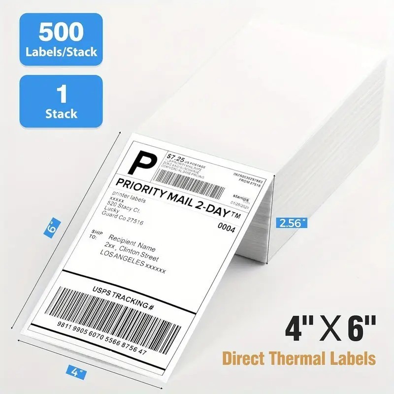 500 4″x6″ Fanfold Direct Thermal Shipping Labels for Zebra and Rollo Printers US