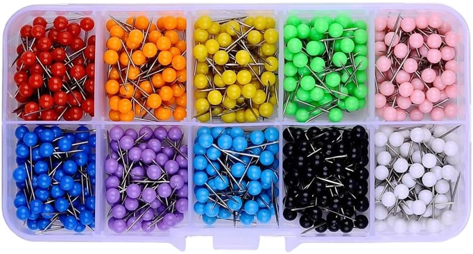 600 PCS Multi-Color Push Pins Map Tacks,1/8 inch Round Head with Stainless Po…