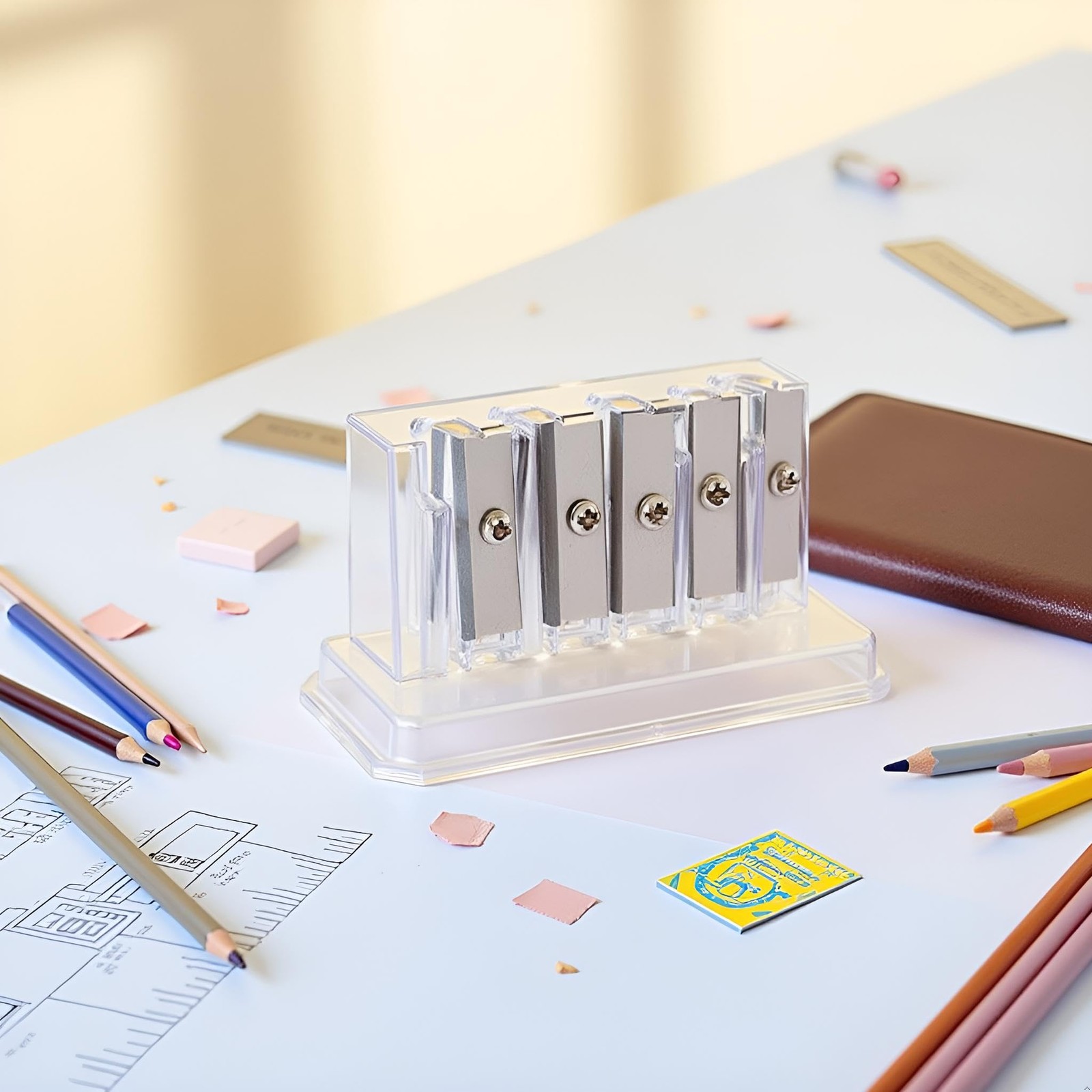 1 PCS Transparent 4 Holes Charcoal Pencil Sharpener Long Point Carpenter Art