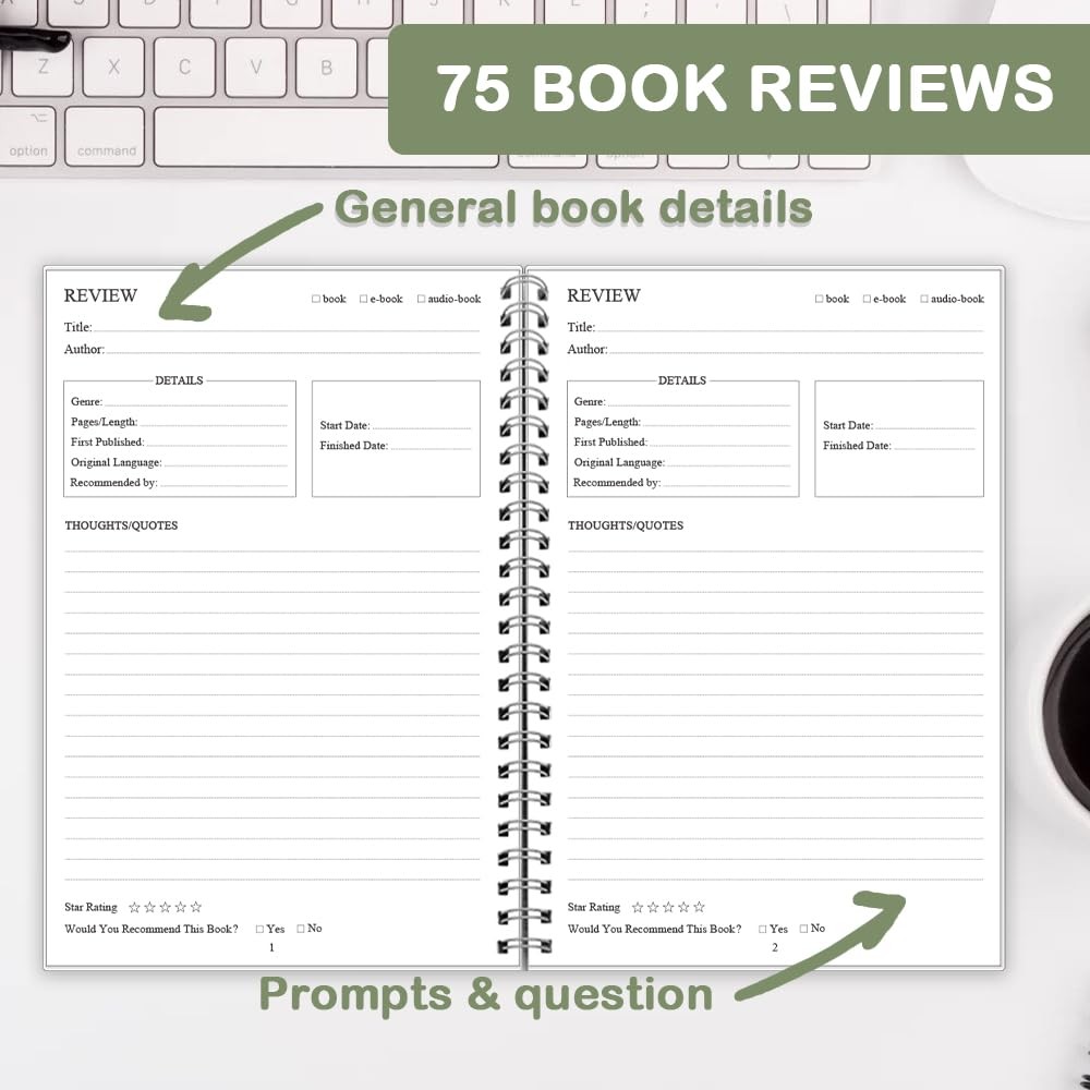 Reading Journal Reading Log 72 Book Reviews Back Pocket 5.8×8.3 Inch Cyan