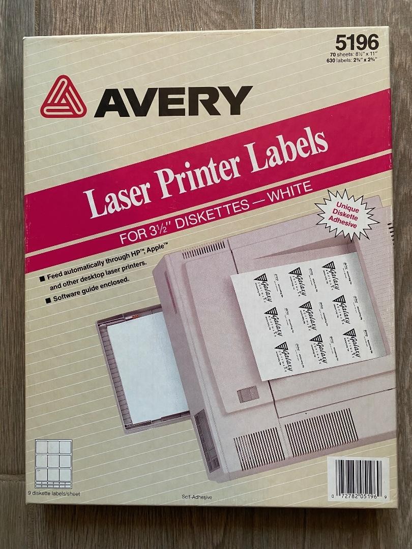 Avery 5196 White Diskette Labels 3-1/2” Disk (9 Labels Per Sheet – 110+ Sheets)