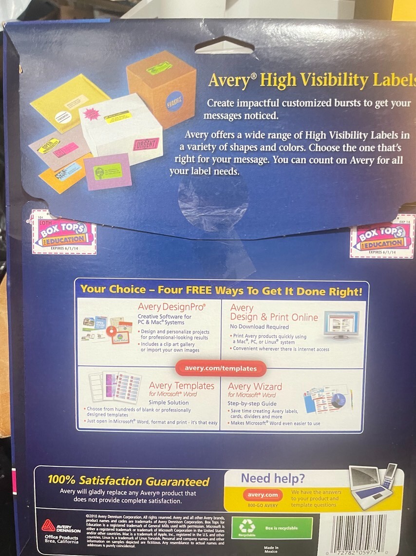 Avery Multi-Color Neon Laser Labels 5975 Full Sheet 8-1/2 x 11 12 Per Pack (V15)