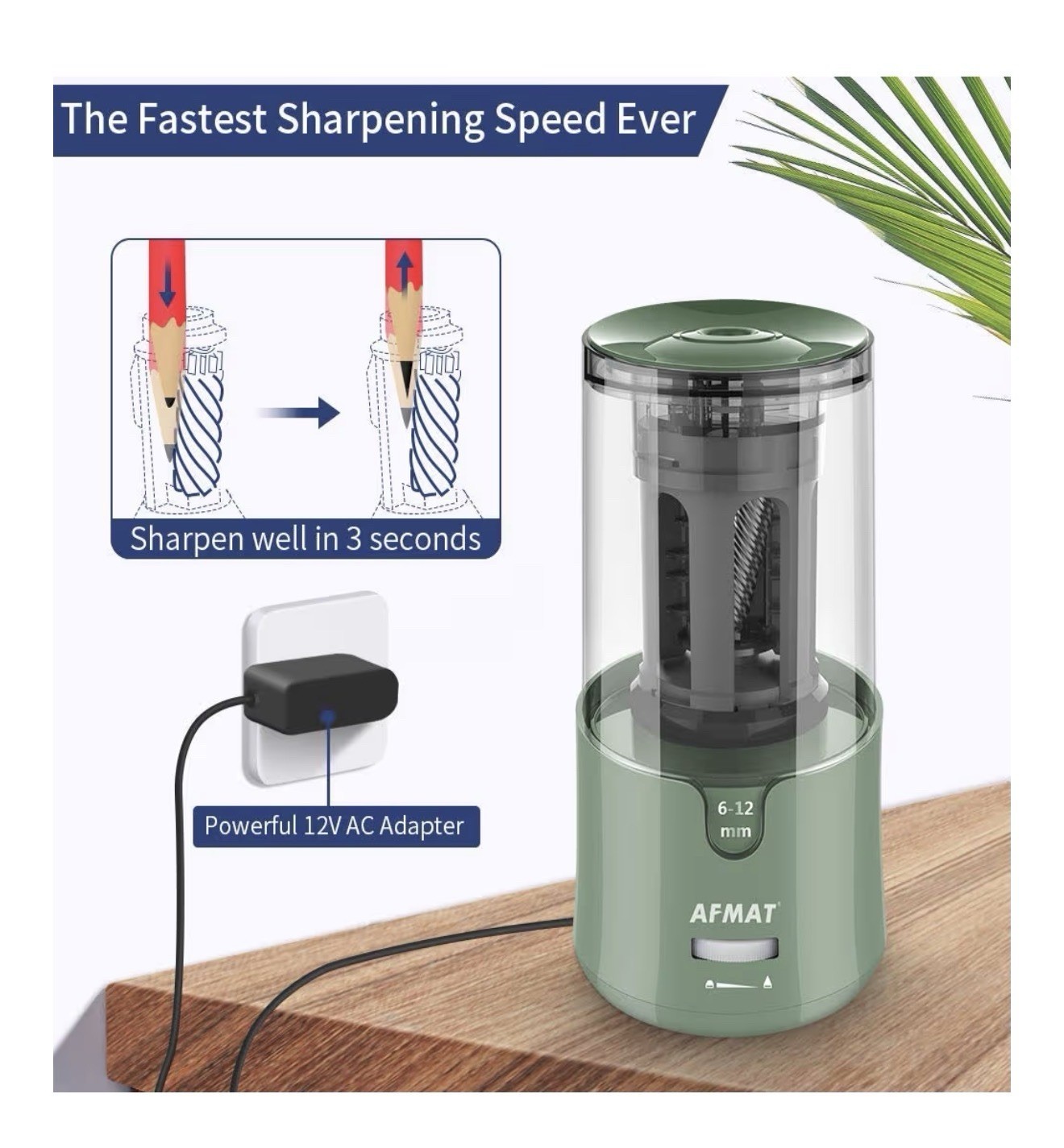 AFMAT Electric Pencil Sharpener, Auto Stop, Super Sharp & Fast, Electric Pencil