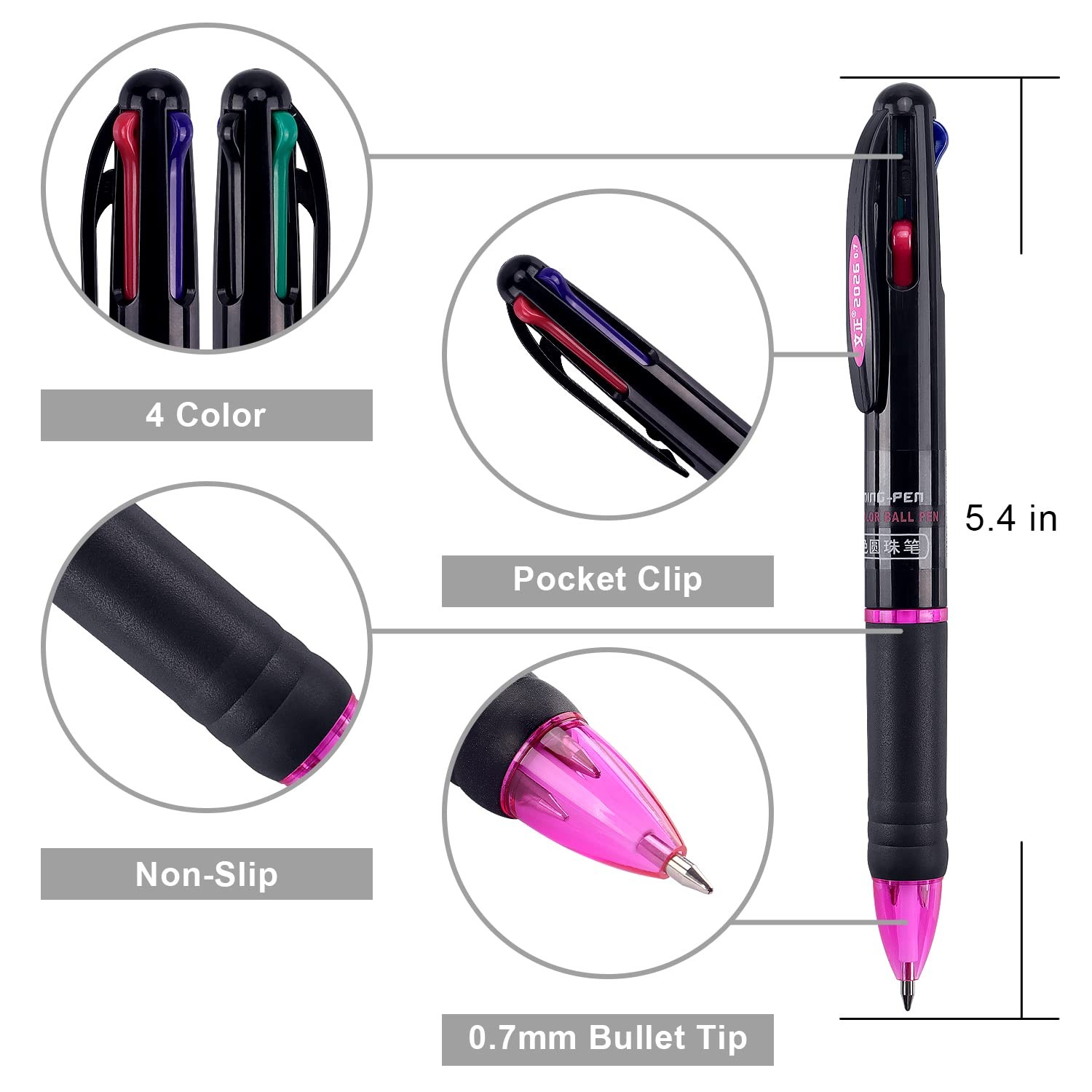 8 Pack Multicolor Ballpoint Pens 4-in-1 0.7mm Colored Retractable Ballpoint Gift