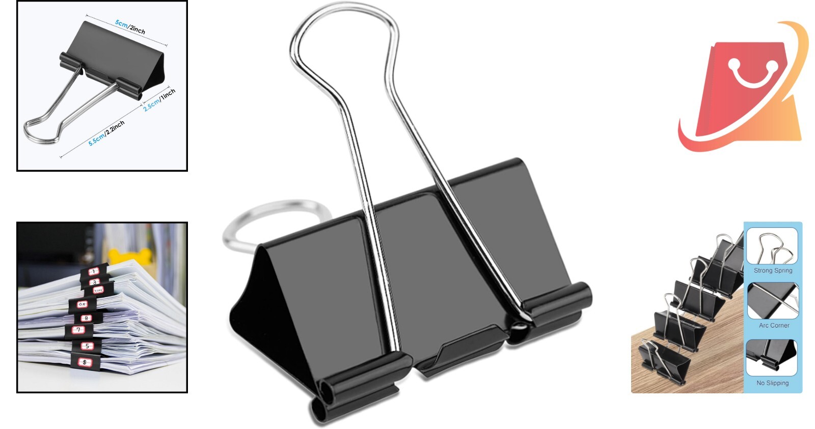 72 Pack Extra Large 2″ Binder Clips – Durable Tempered Steel for Office Use