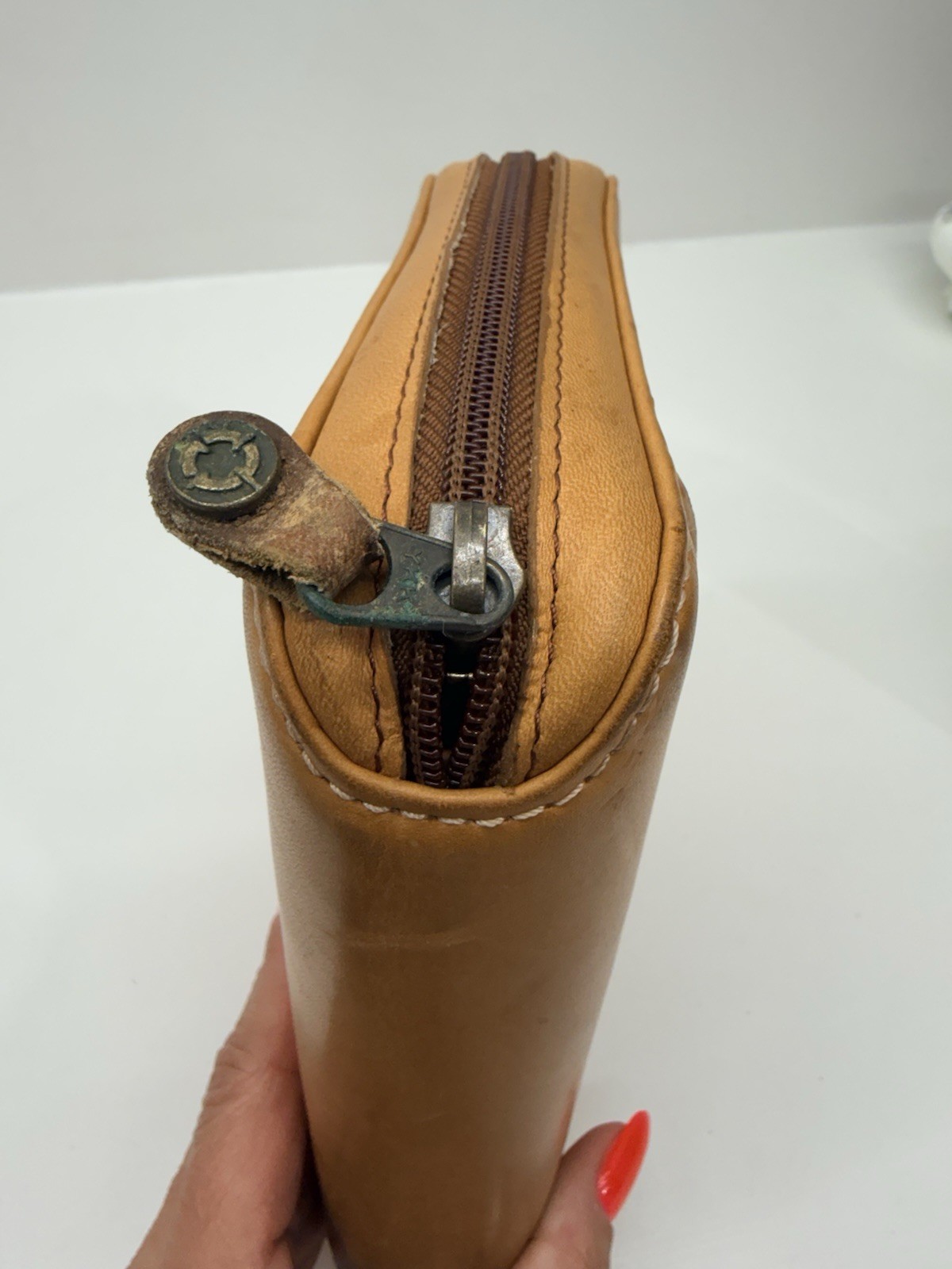 Vtg 1996 Franklin Covey SpaceMaker Tan Tobacco Leather Zip Planner 10×7 *READ*