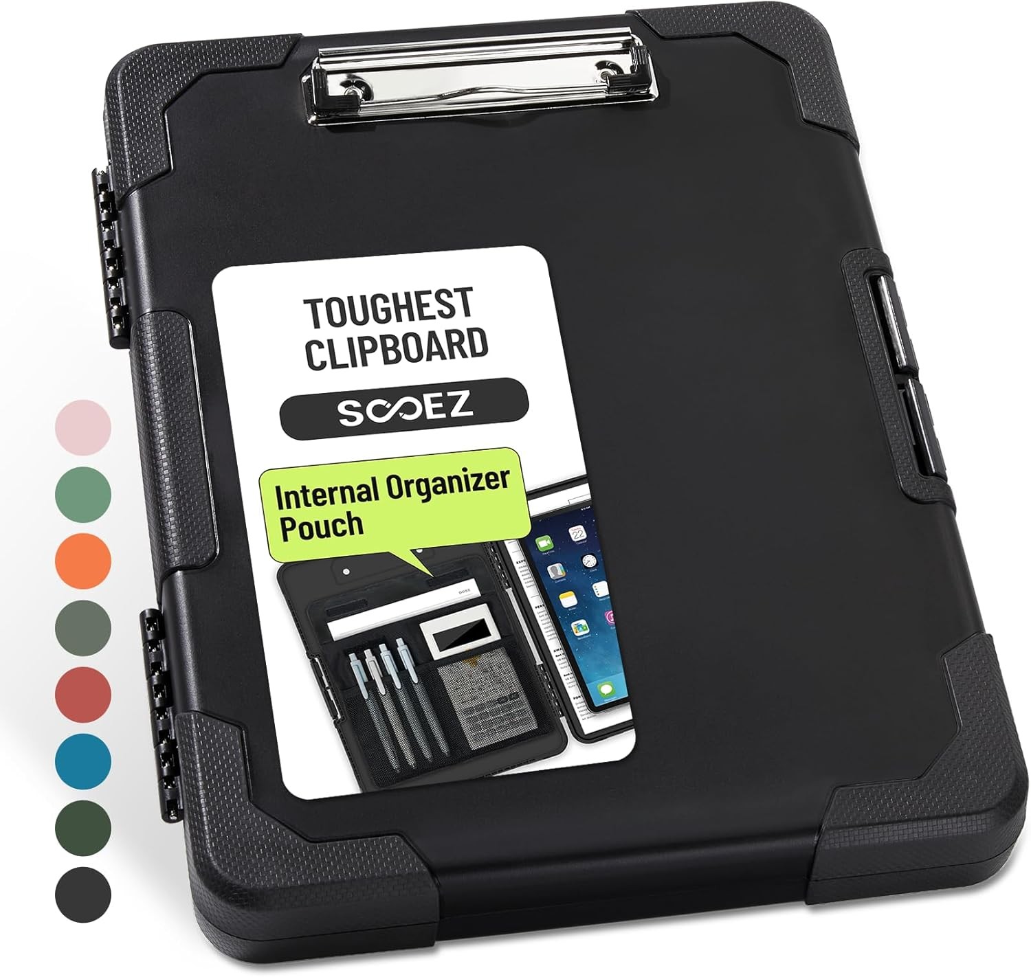 Sooez Toughest Clipboard with Storage, 13.58 x 9.87 x 1.46, All Black