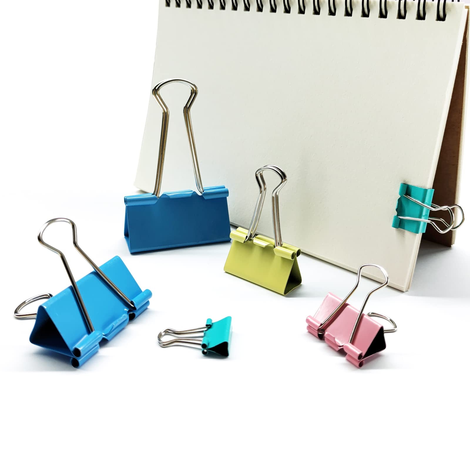 100 Pcs Colored Binder Clips, Metal Paper Clamps 6 Assorted Sizes, Extra Larg…