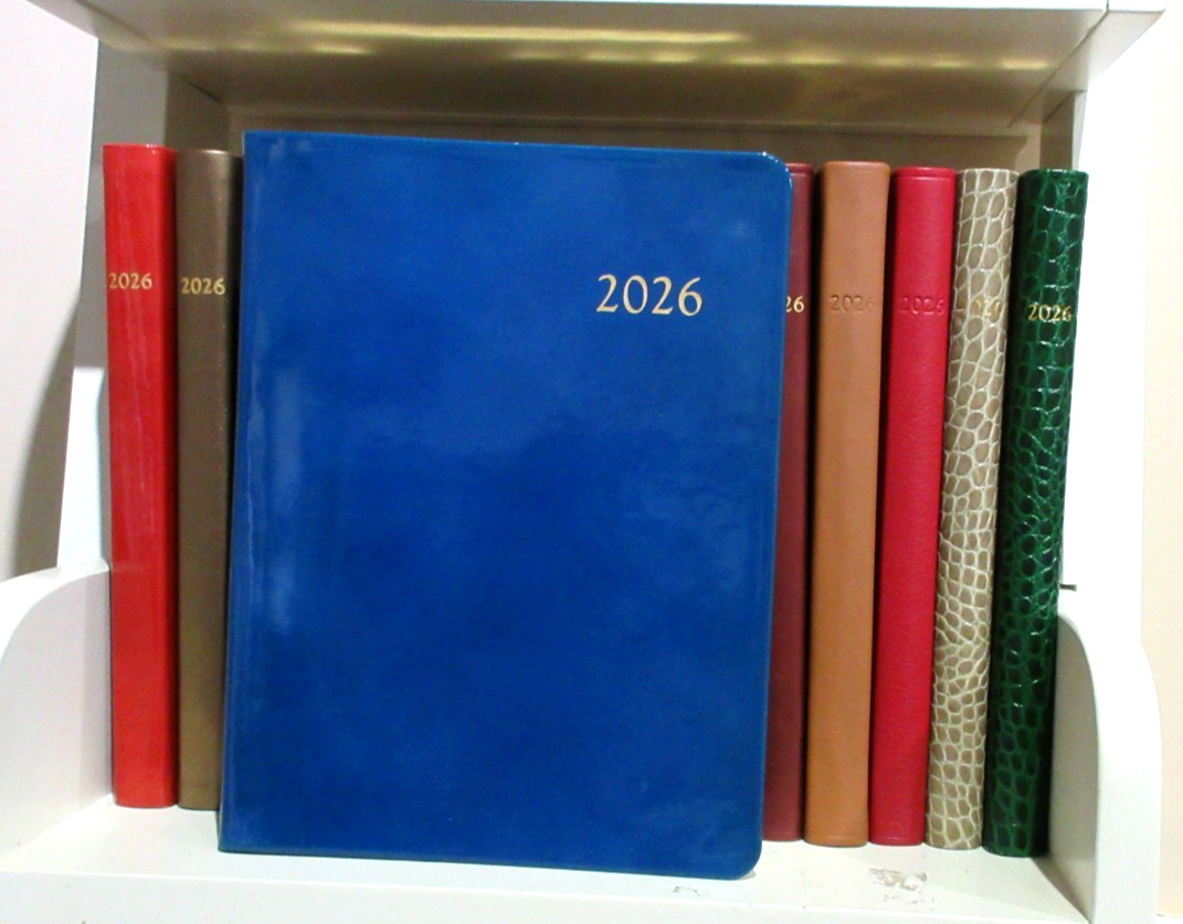 2026 Datebook Desk Diary Planner Patent Leather Cover Graphic Image BLUE