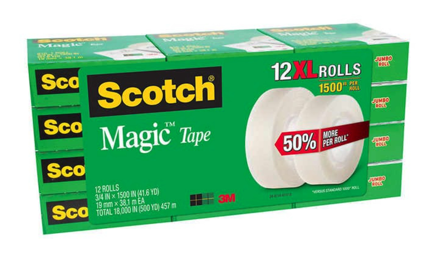 Scotch Magic Tape Refill 12 Rolls, 3/4″ x 1500″ per Roll Original Matte Finish